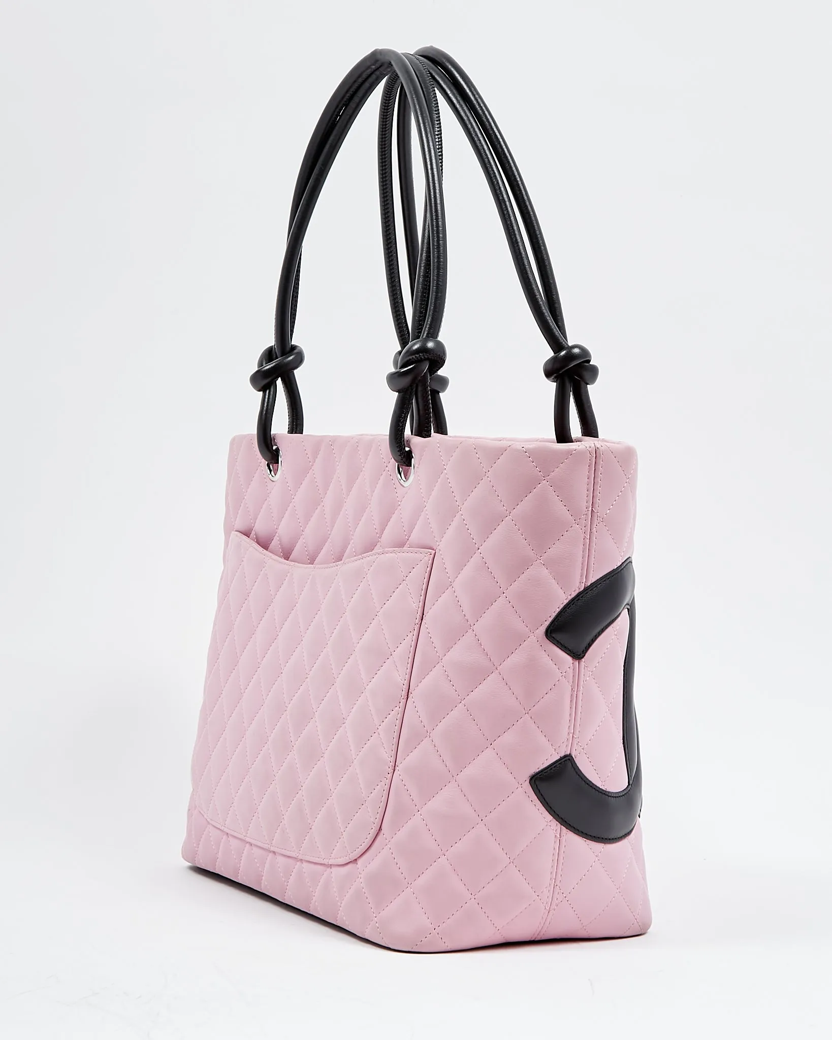 Chanel Pink/Black Lambskin Cambon Tote Bag