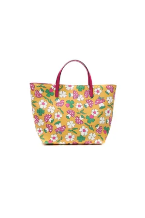 Children's Flower & Mushroom Print Small Tote Bag - Pink/Yellow