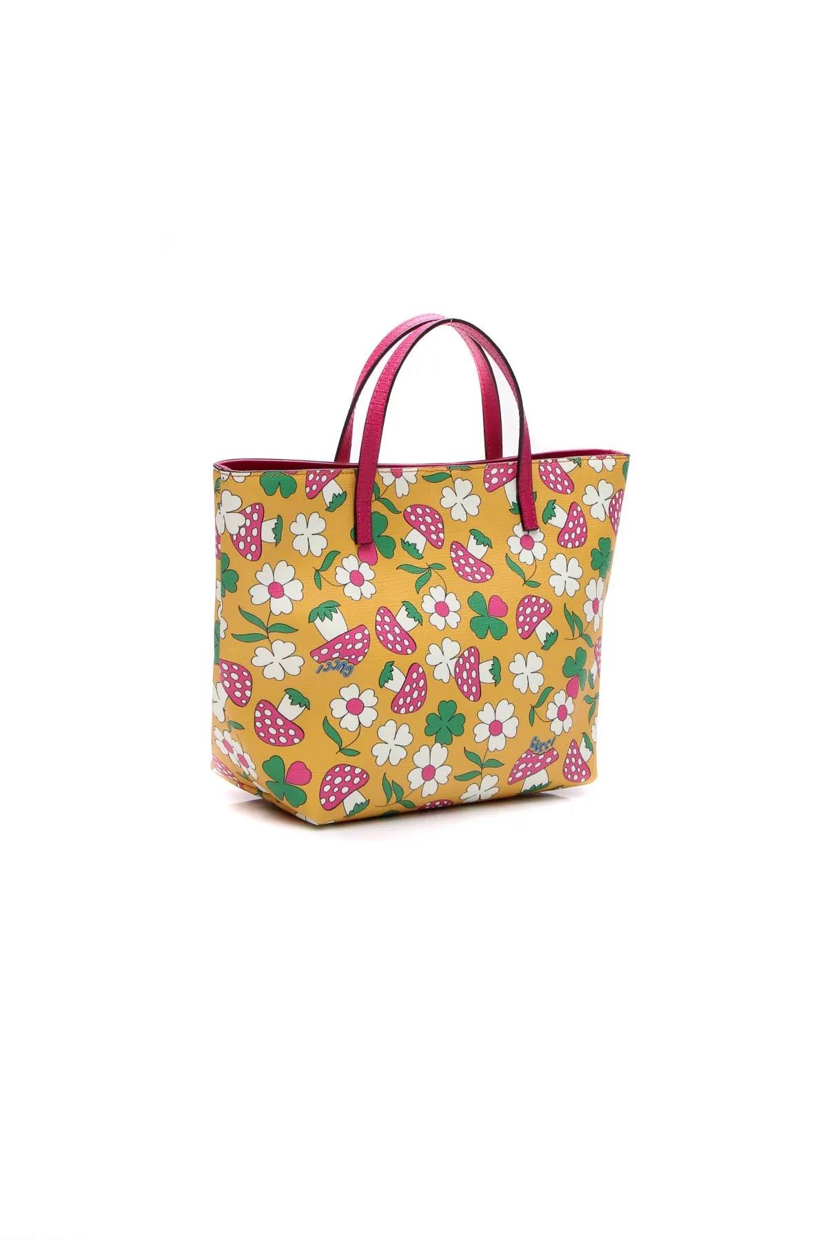 Children's Flower & Mushroom Print Small Tote Bag - Pink/Yellow