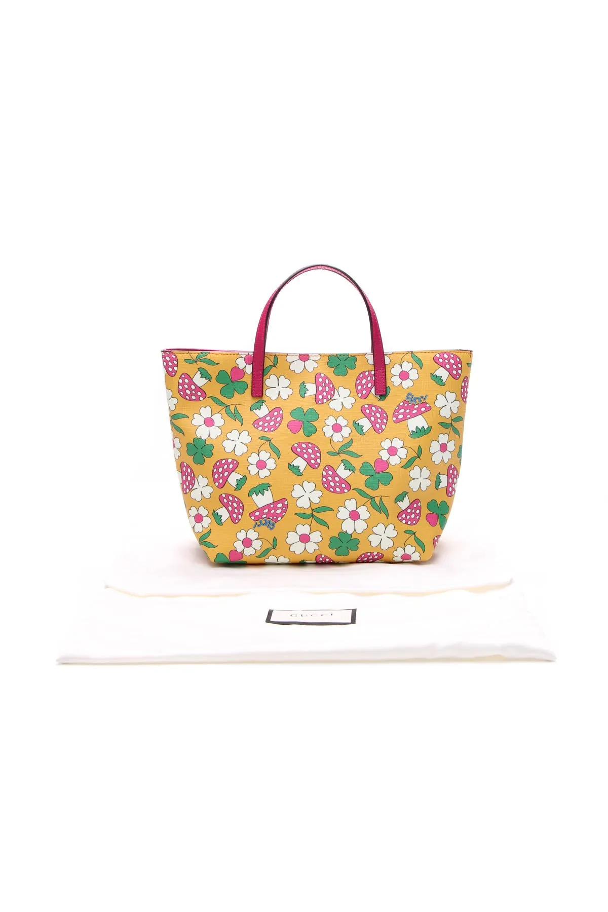 Children's Flower & Mushroom Print Small Tote Bag - Pink/Yellow