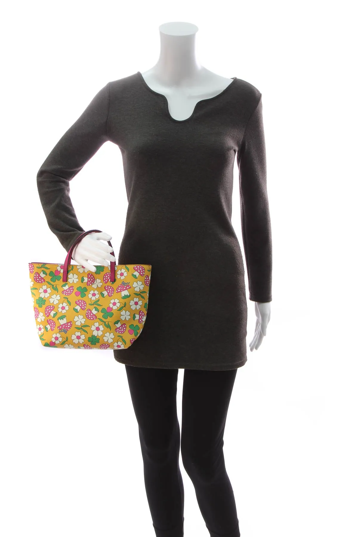 Children's Flower & Mushroom Print Small Tote Bag - Pink/Yellow
