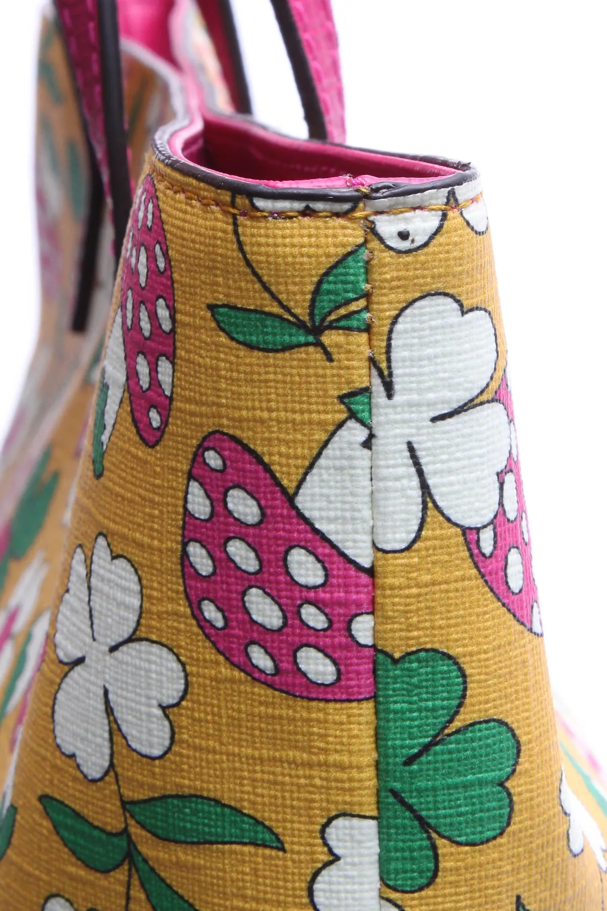 Children's Flower & Mushroom Print Small Tote Bag - Pink/Yellow