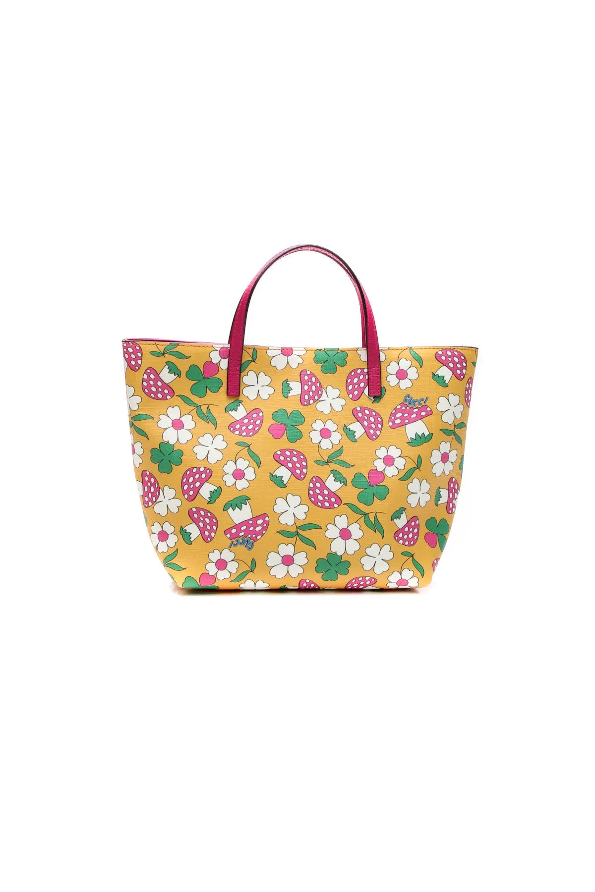 Children's Flower & Mushroom Print Small Tote Bag - Pink/Yellow