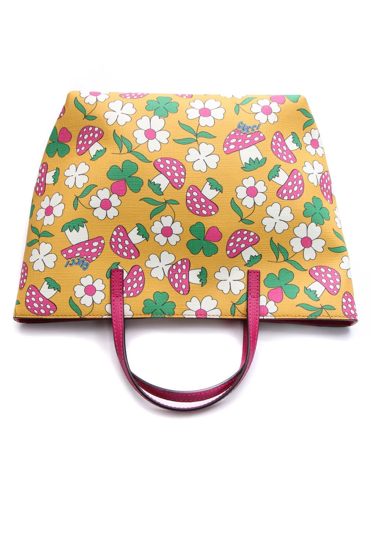 Children's Flower & Mushroom Print Small Tote Bag - Pink/Yellow