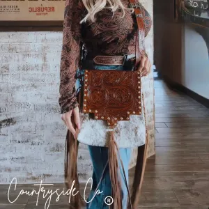 Chisholm Trail Cowhide Purse With Tooled Leather
