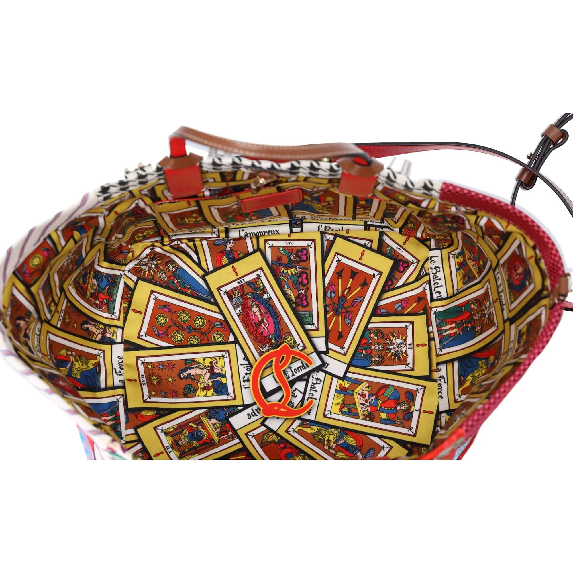 Christian Louboutin Caracaba Tote Bag White Red Multi Satin Cotton Leather