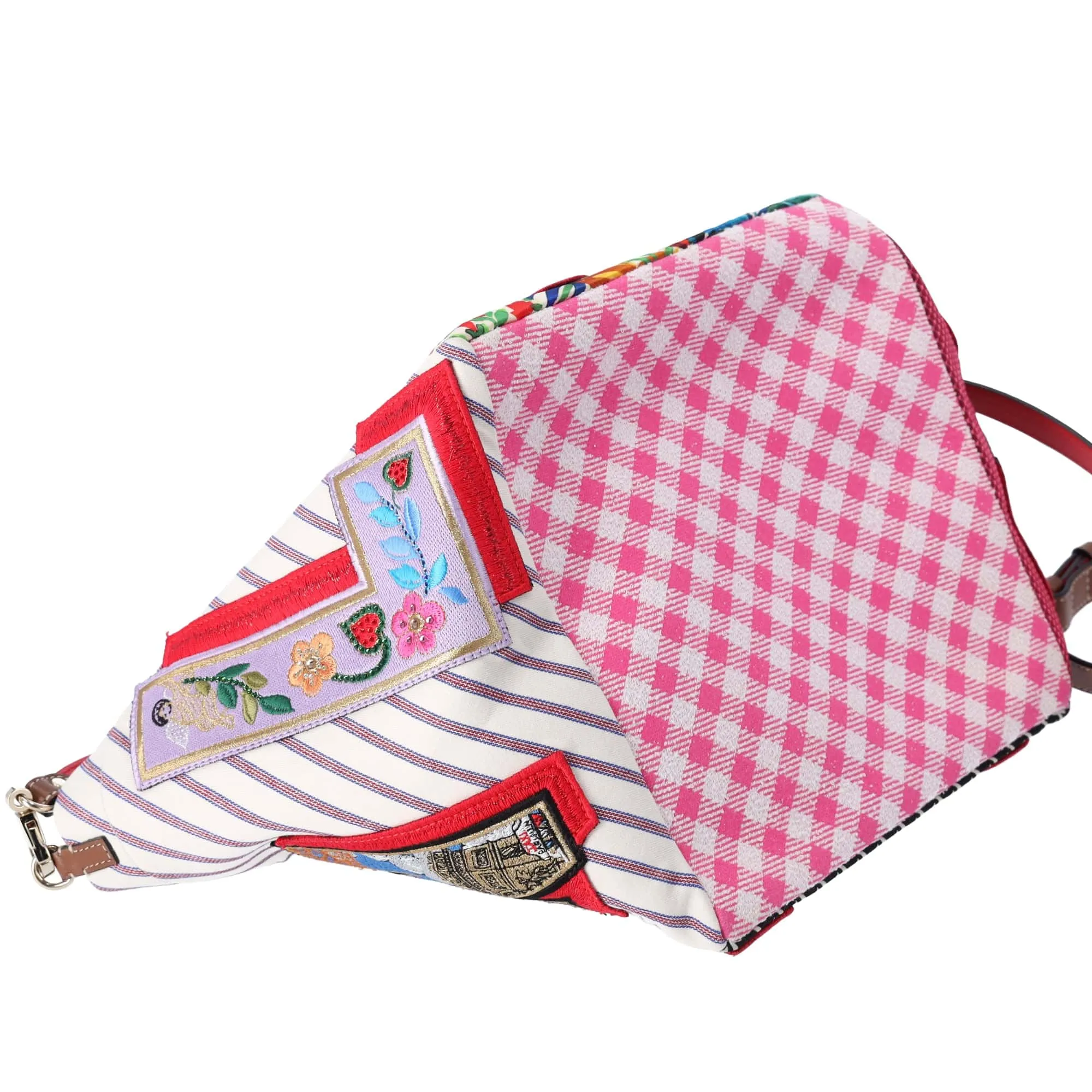 Christian Louboutin Caracaba Tote Bag White Red Multi Satin Cotton Leather