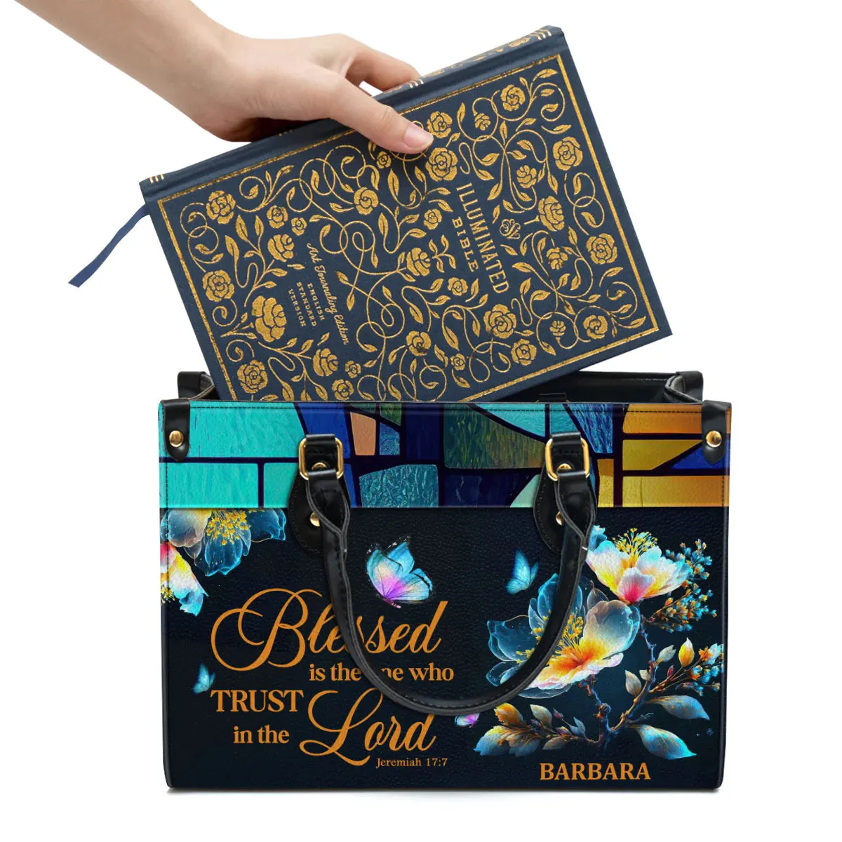Christianart Designer Handbags, Blessed Is The One Who Trusts In The Lord Jeremiah 17:7, Personalized Gifts, Gifts for Women.
