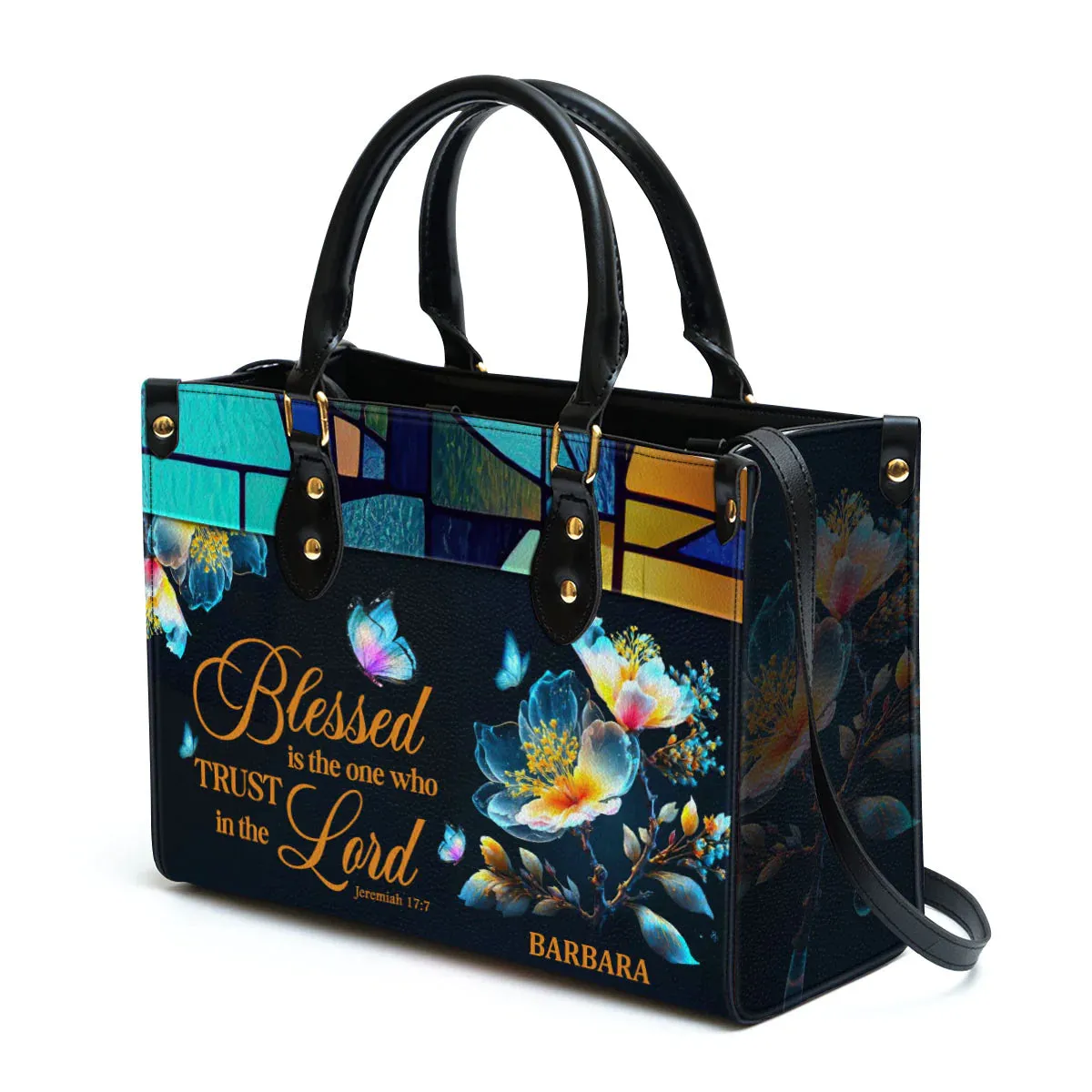 Christianart Designer Handbags, Blessed Is The One Who Trusts In The Lord Jeremiah 17:7, Personalized Gifts, Gifts for Women.