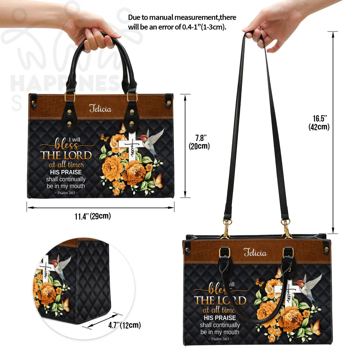 Christianart Handbag, Personalized Hand Bag, I Will Bless The Lord At All Times, Personalized Gifts, Gifts for Women.