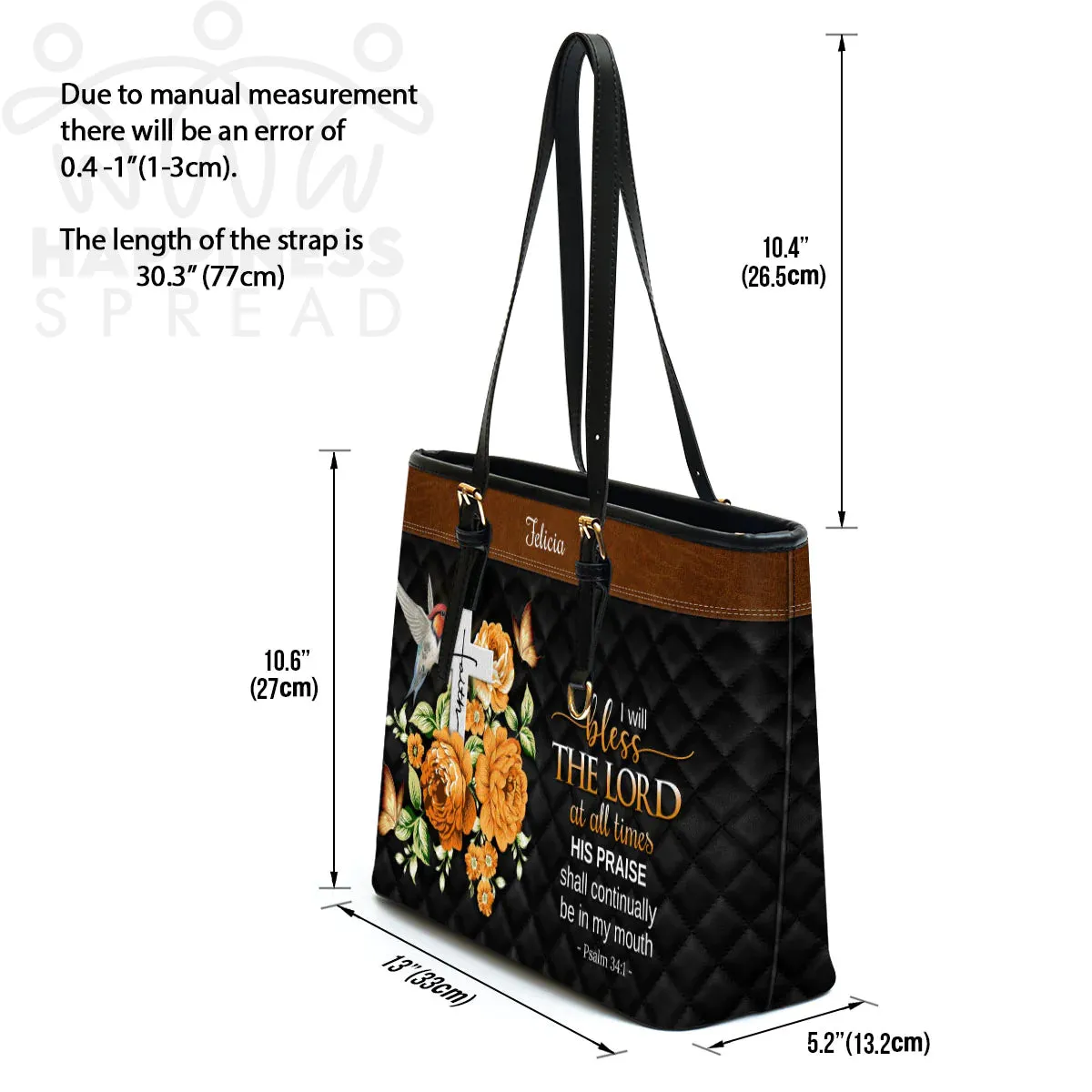 Christianart Handbag, Personalized Hand Bag, I Will Bless The Lord At All Times, Personalized Gifts, Gifts for Women.