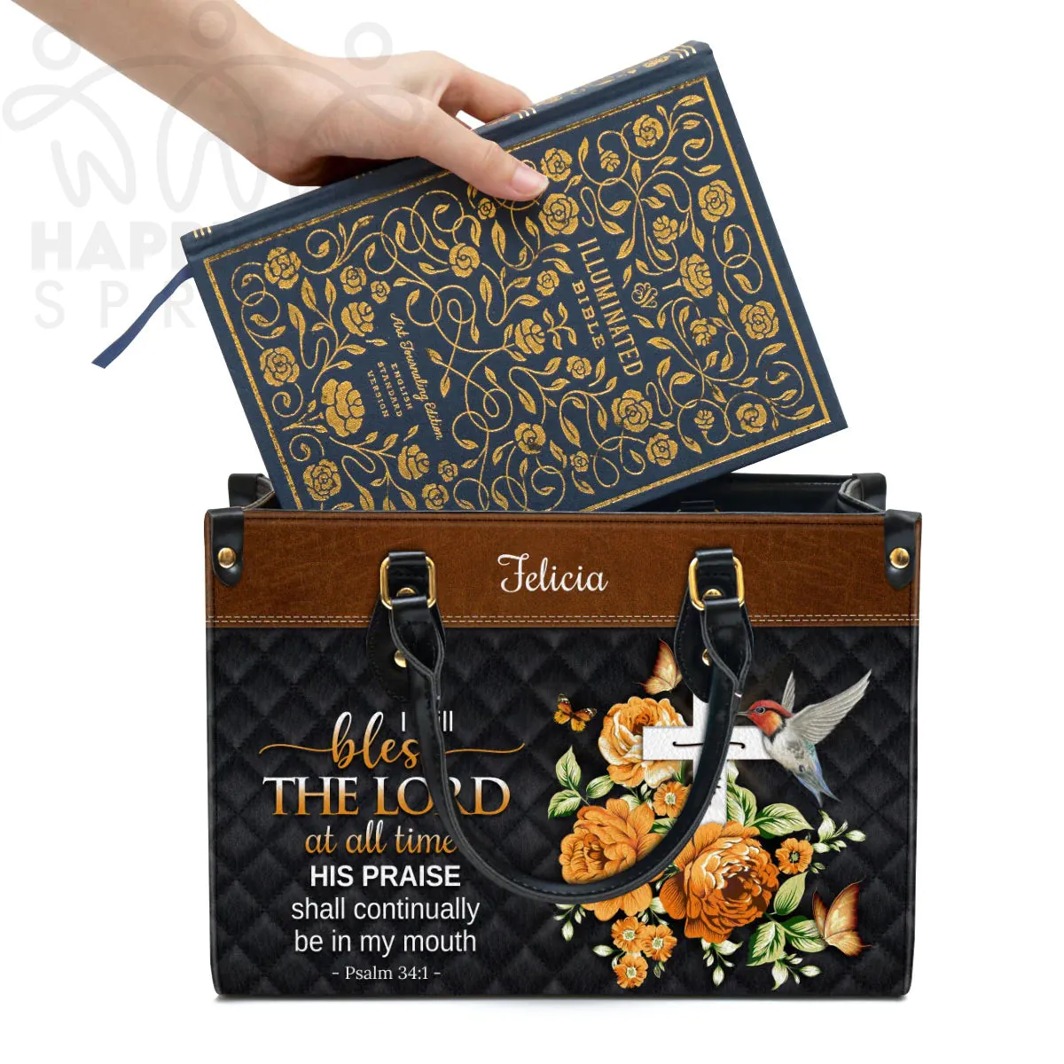 Christianart Handbag, Personalized Hand Bag, I Will Bless The Lord At All Times, Personalized Gifts, Gifts for Women.