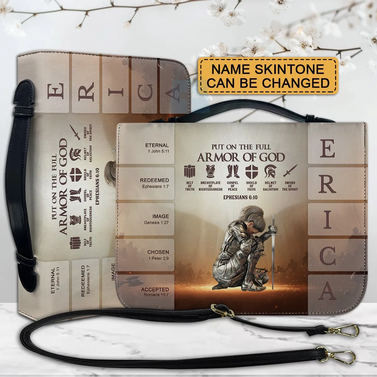 CHRISTIANARTBAG Bible Cover - Put on the Full Armor of God - Uncover the sacred meaning of your name - Personalized Bible Cover, CABBBCV013625