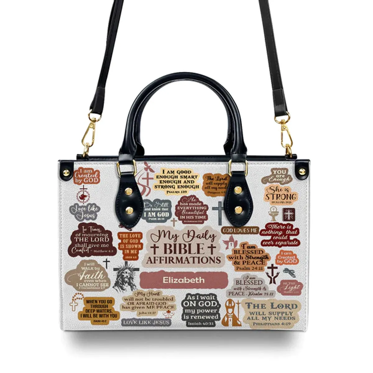 Christianartbag Handbags, My Daily Bible Affirmation Leather Handbag, Personalized Bags, Gifts for Women, Christmas Gift, CABLTB01170923.
