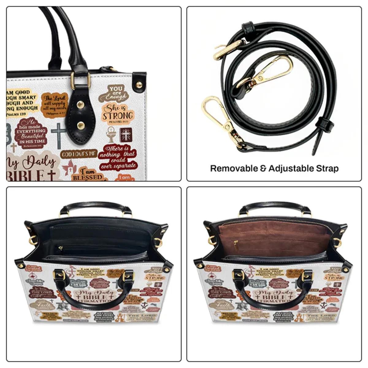 Christianartbag Handbags, My Daily Bible Affirmation Leather Handbag, Personalized Bags, Gifts for Women, Christmas Gift, CABLTB01170923.