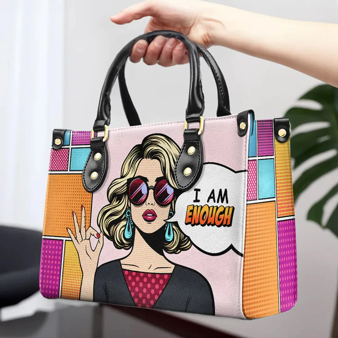 CHRISTIANARTBAG 'I Am Enough' Pop Art Empowerment Leather Handbag - CABLTHB11300324.