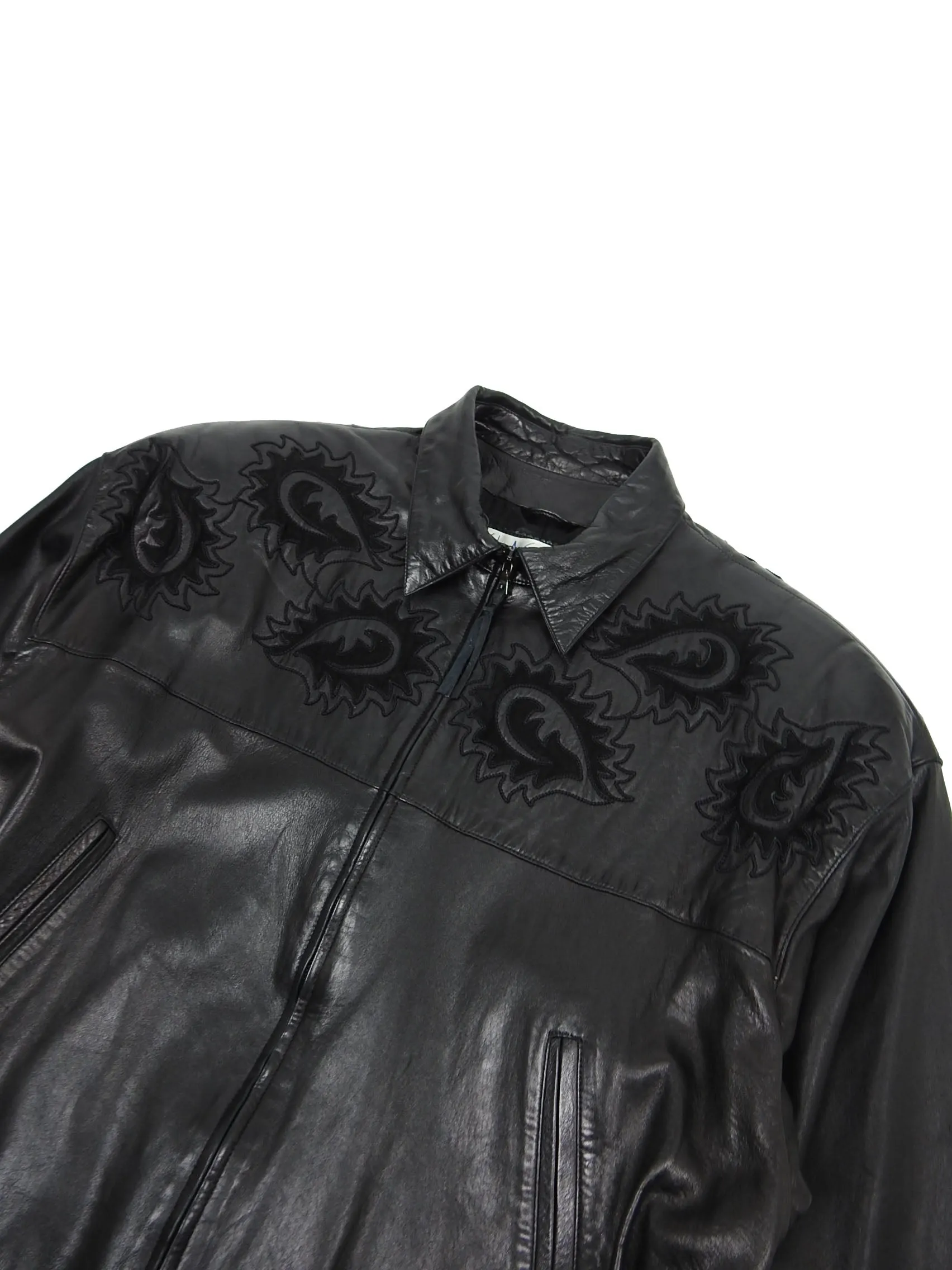 Claude Montana Black Leather Fringe Jacket Size 48