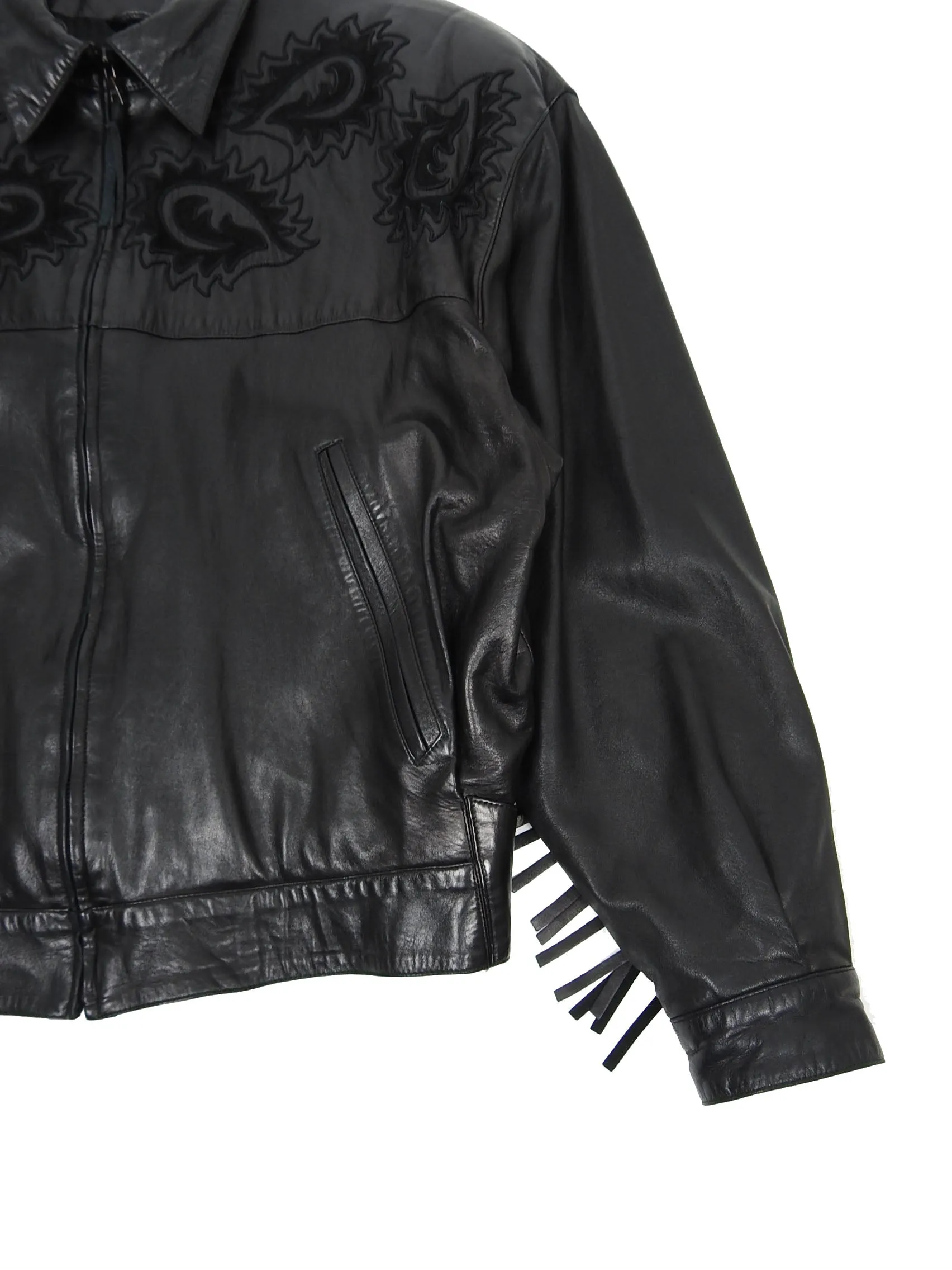 Claude Montana Black Leather Fringe Jacket Size 48