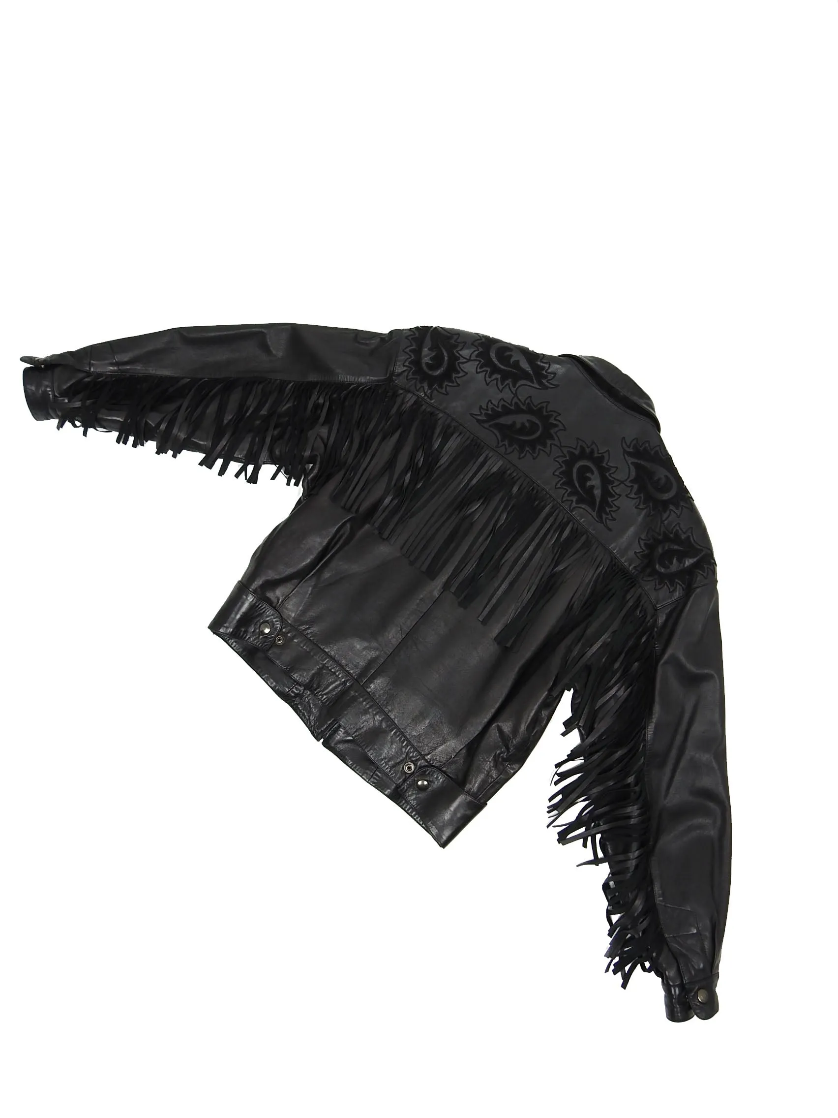 Claude Montana Black Leather Fringe Jacket Size 48