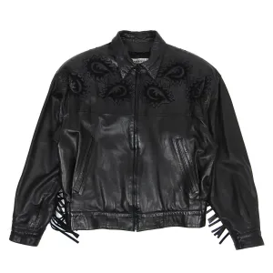 Claude Montana Black Leather Fringe Jacket Size 48