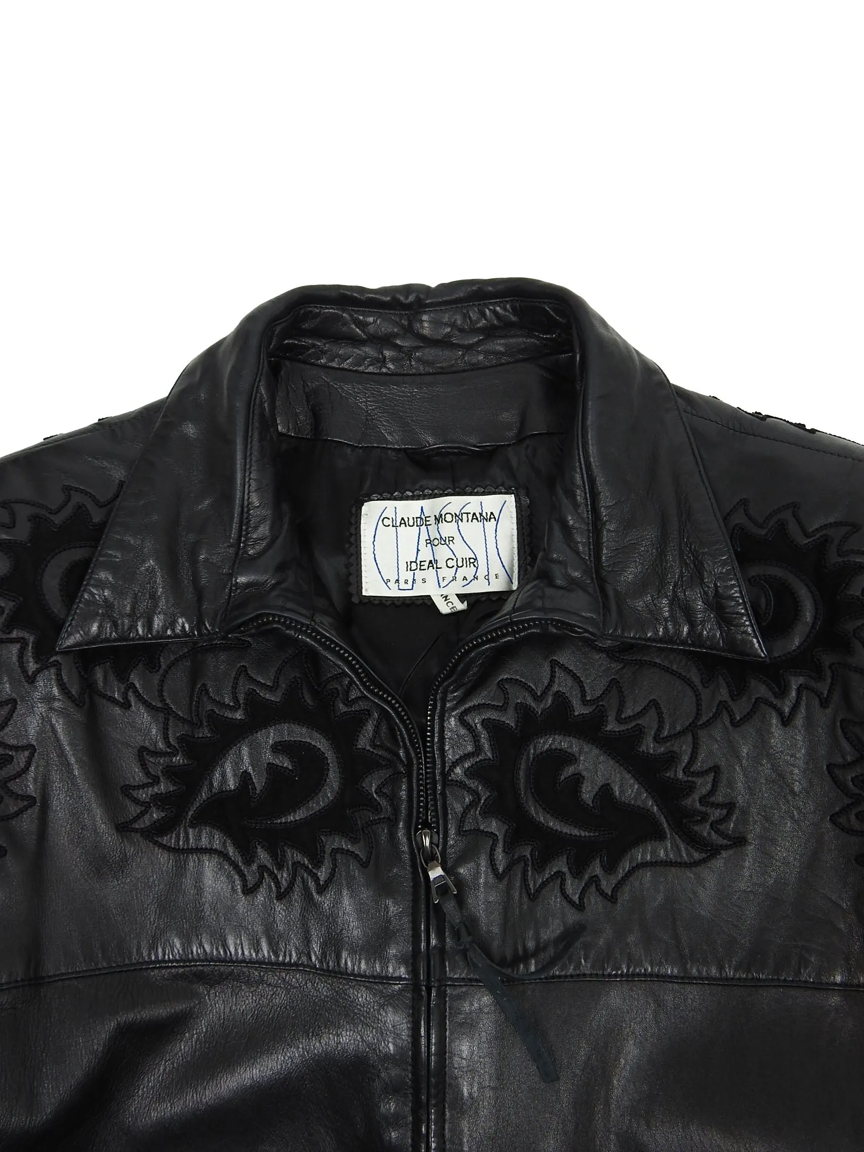 Claude Montana Black Leather Fringe Jacket Size 48