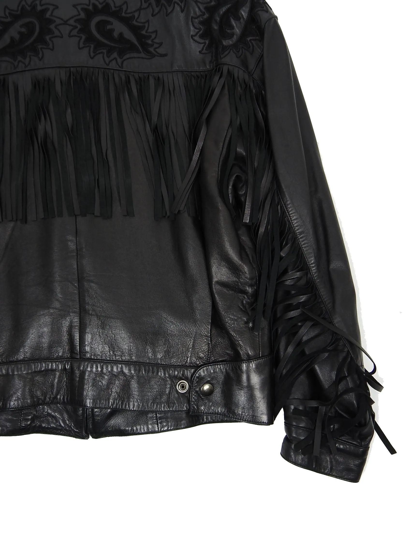Claude Montana Black Leather Fringe Jacket Size 48