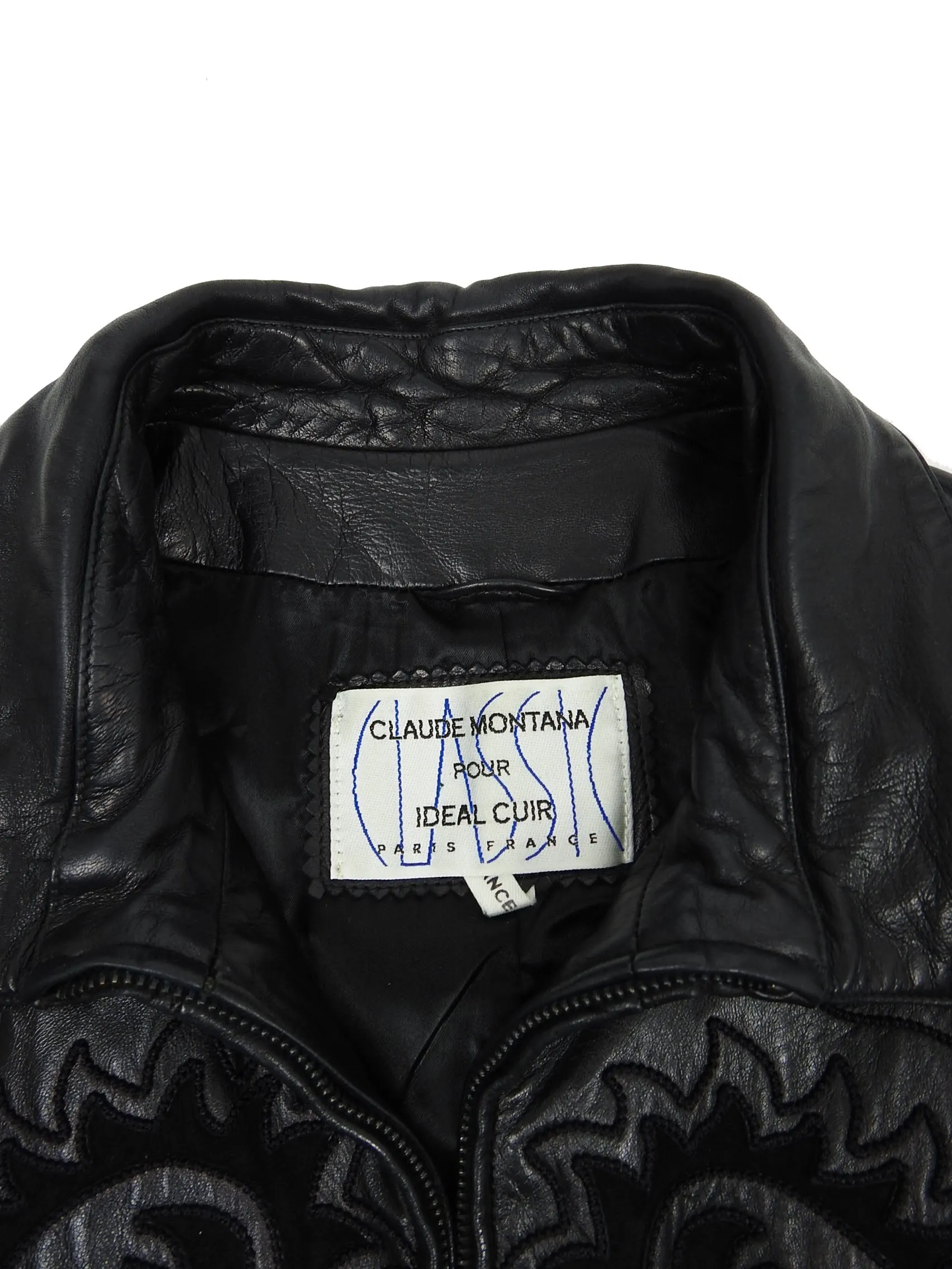 Claude Montana Black Leather Fringe Jacket Size 48