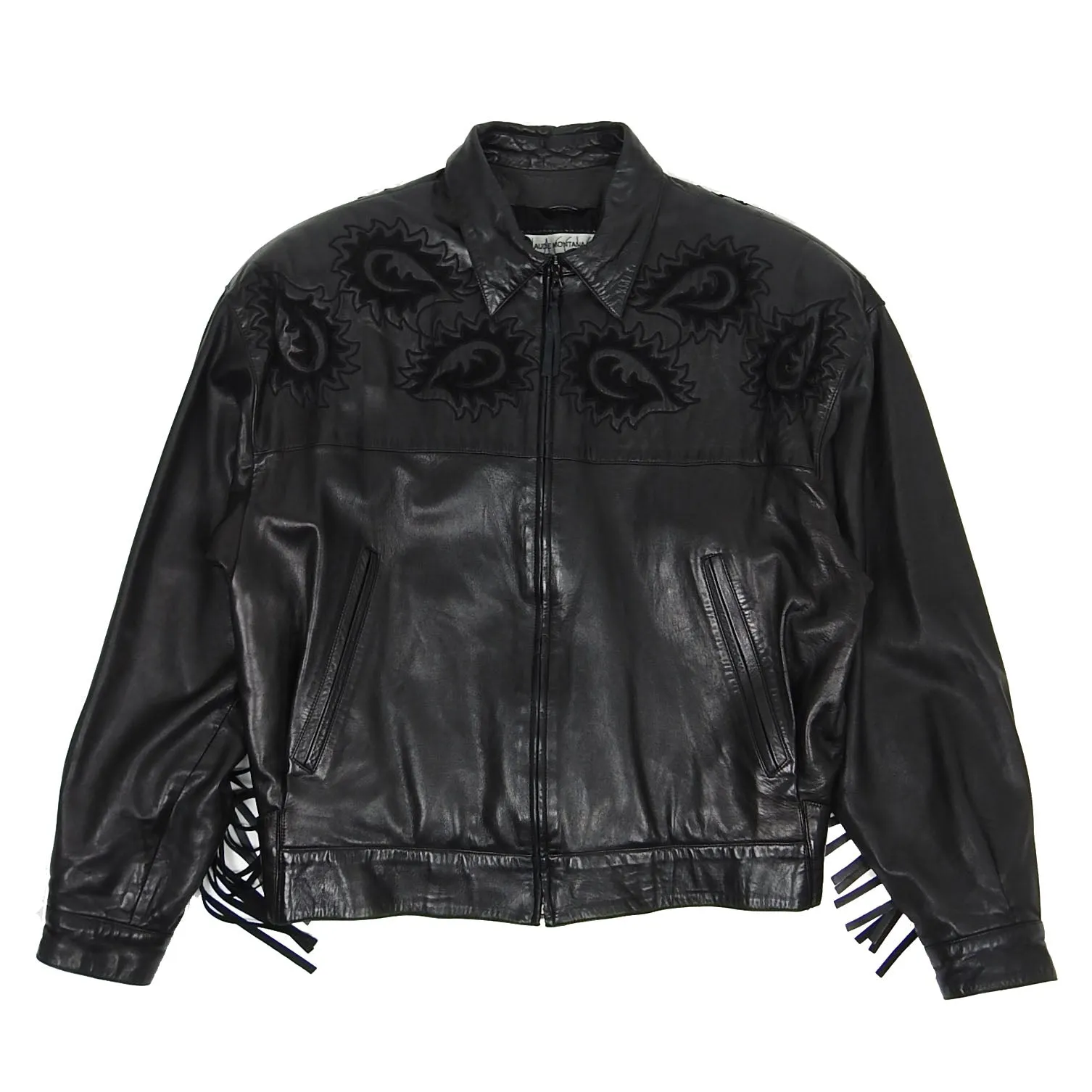 Claude Montana Black Leather Fringe Jacket Size 48