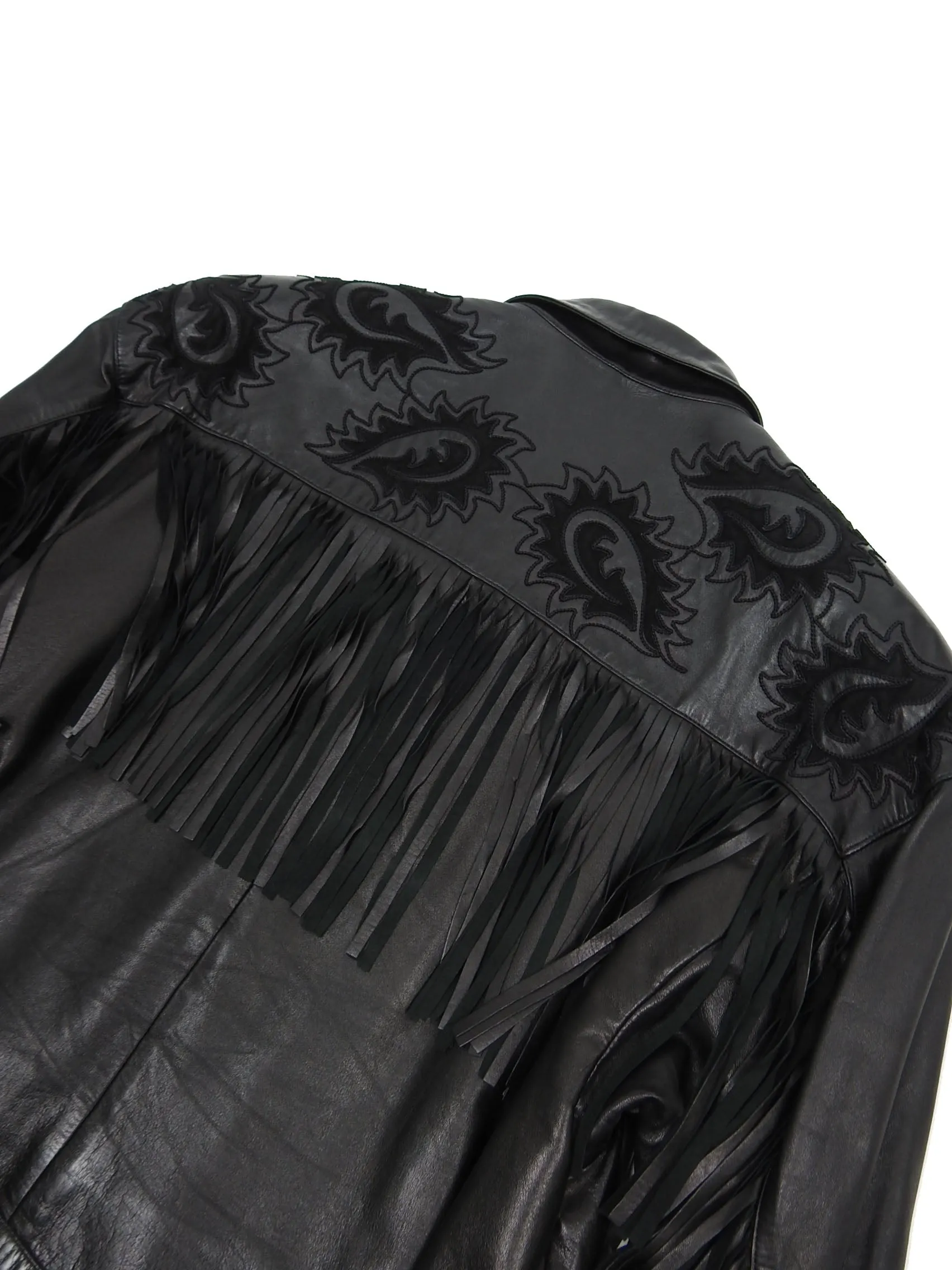 Claude Montana Black Leather Fringe Jacket Size 48