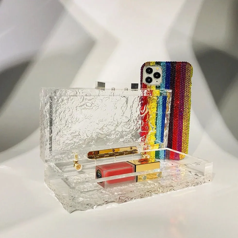Clear Ice Pattern Acrylic Box Evening Bag Transparent Clutch Purses
