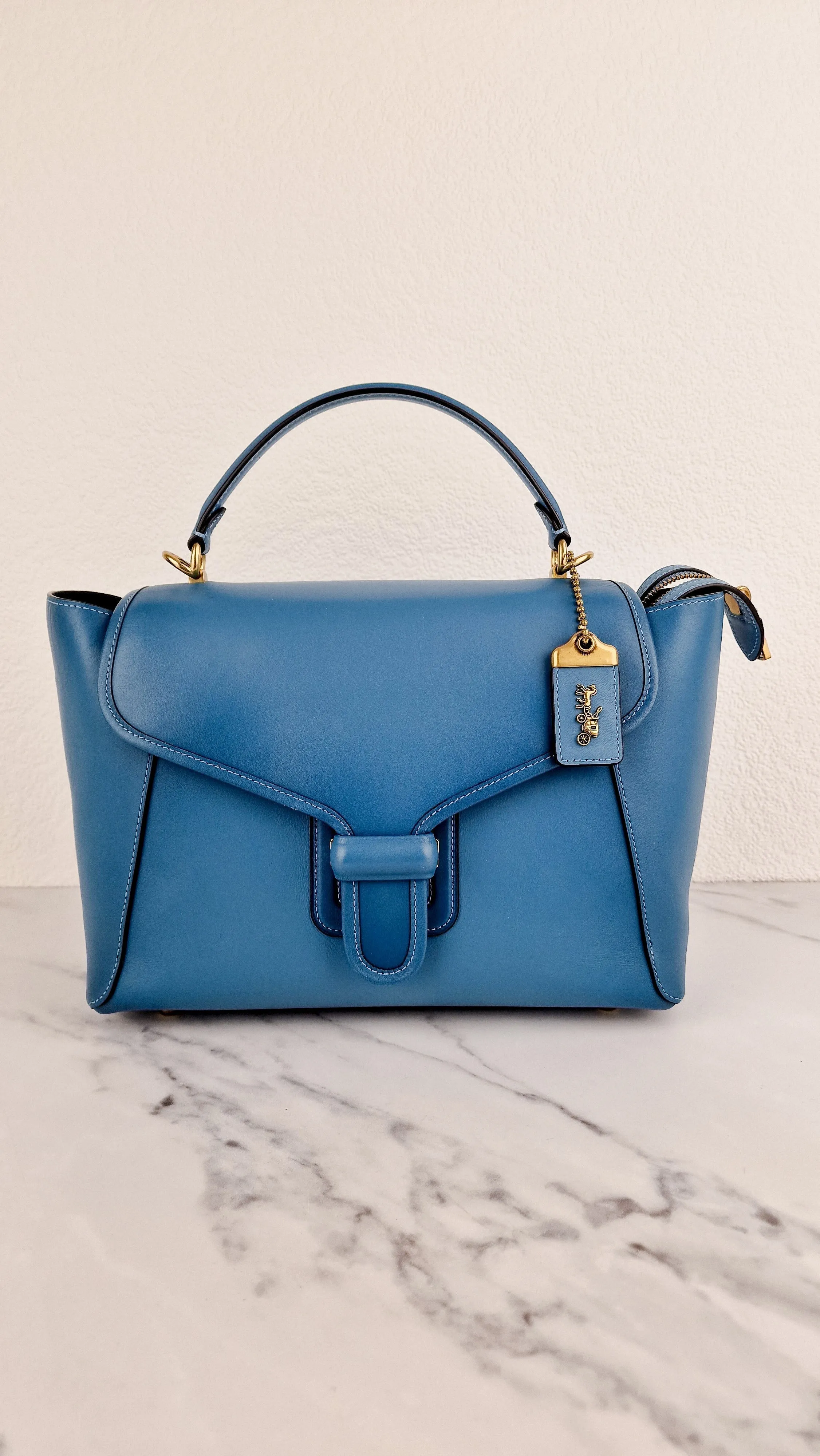 Coach 1941 Courier Carryall in Pacific Blue Smooth Leather Tophandle Crossbody Bag Satchel - Coach 88348