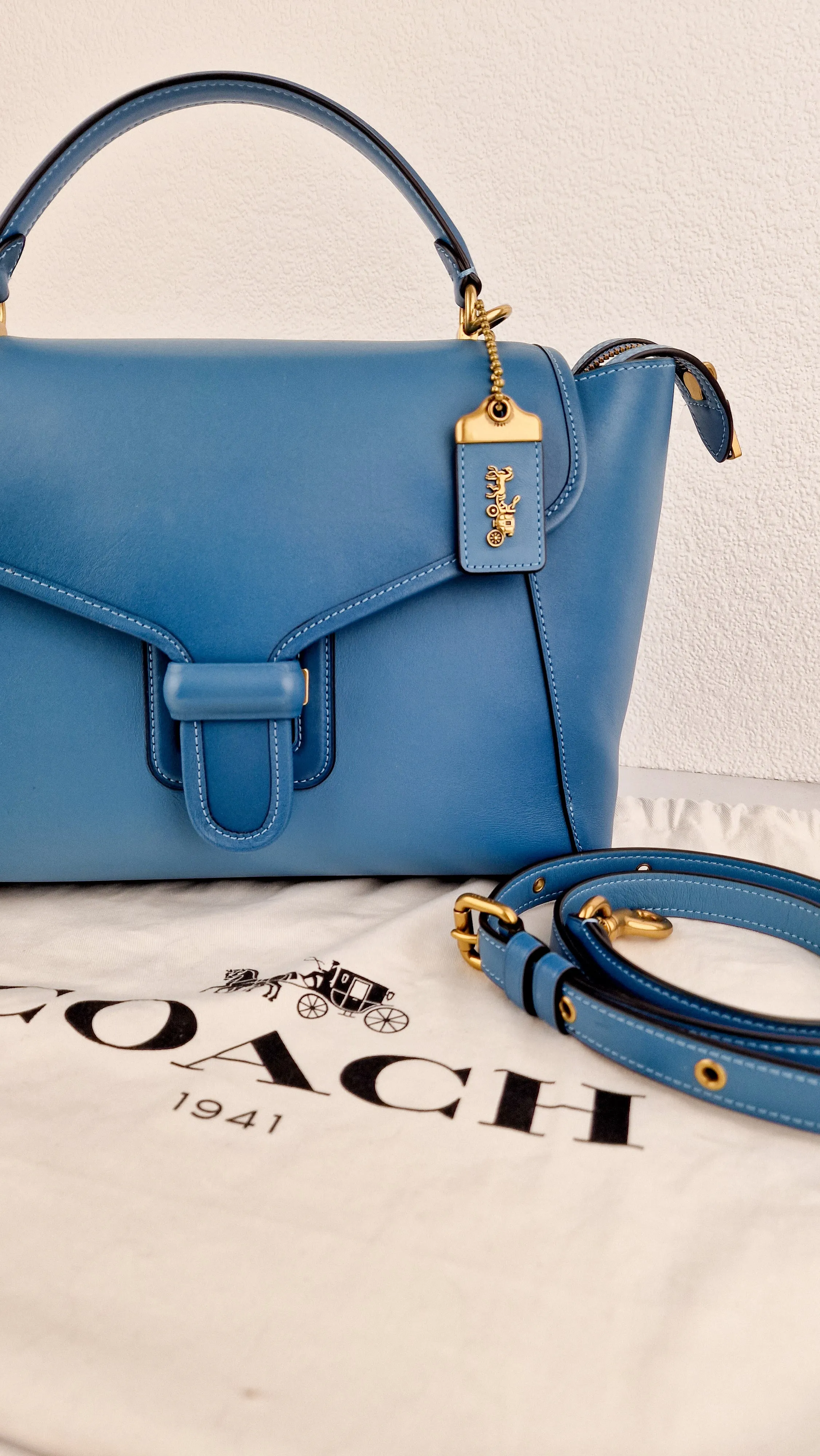 Coach 1941 Courier Carryall in Pacific Blue Smooth Leather Tophandle Crossbody Bag Satchel - Coach 88348