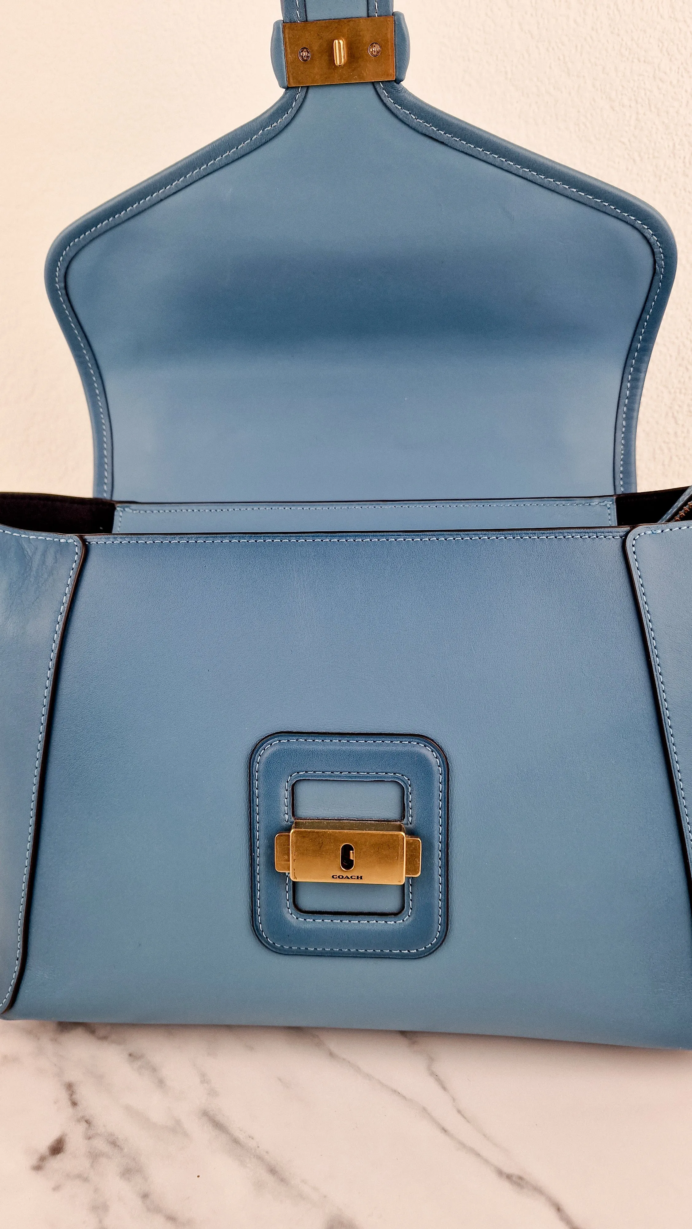 Coach 1941 Courier Carryall in Pacific Blue Smooth Leather Tophandle Crossbody Bag Satchel - Coach 88348