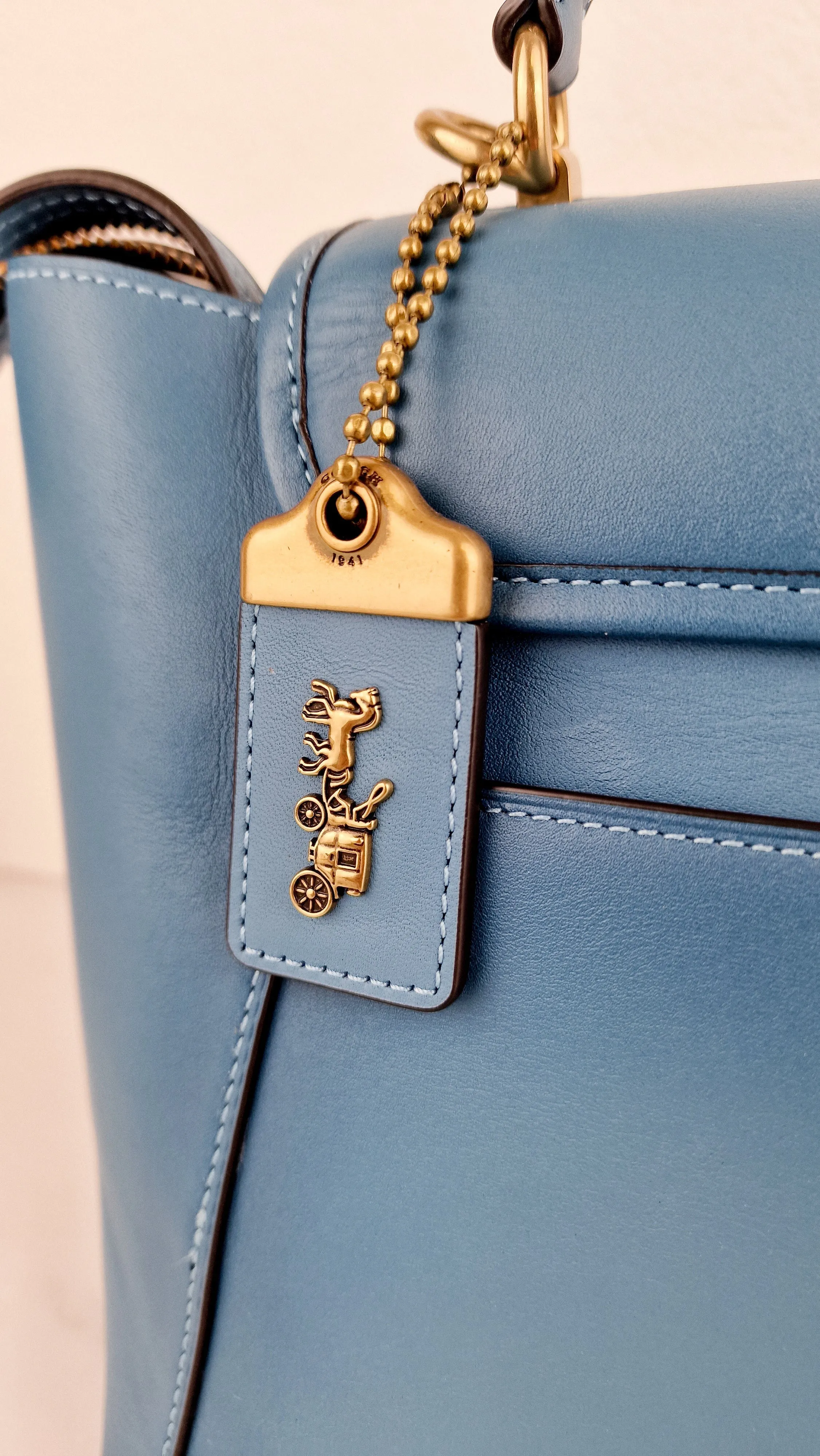 Coach 1941 Courier Carryall in Pacific Blue Smooth Leather Tophandle Crossbody Bag Satchel - Coach 88348
