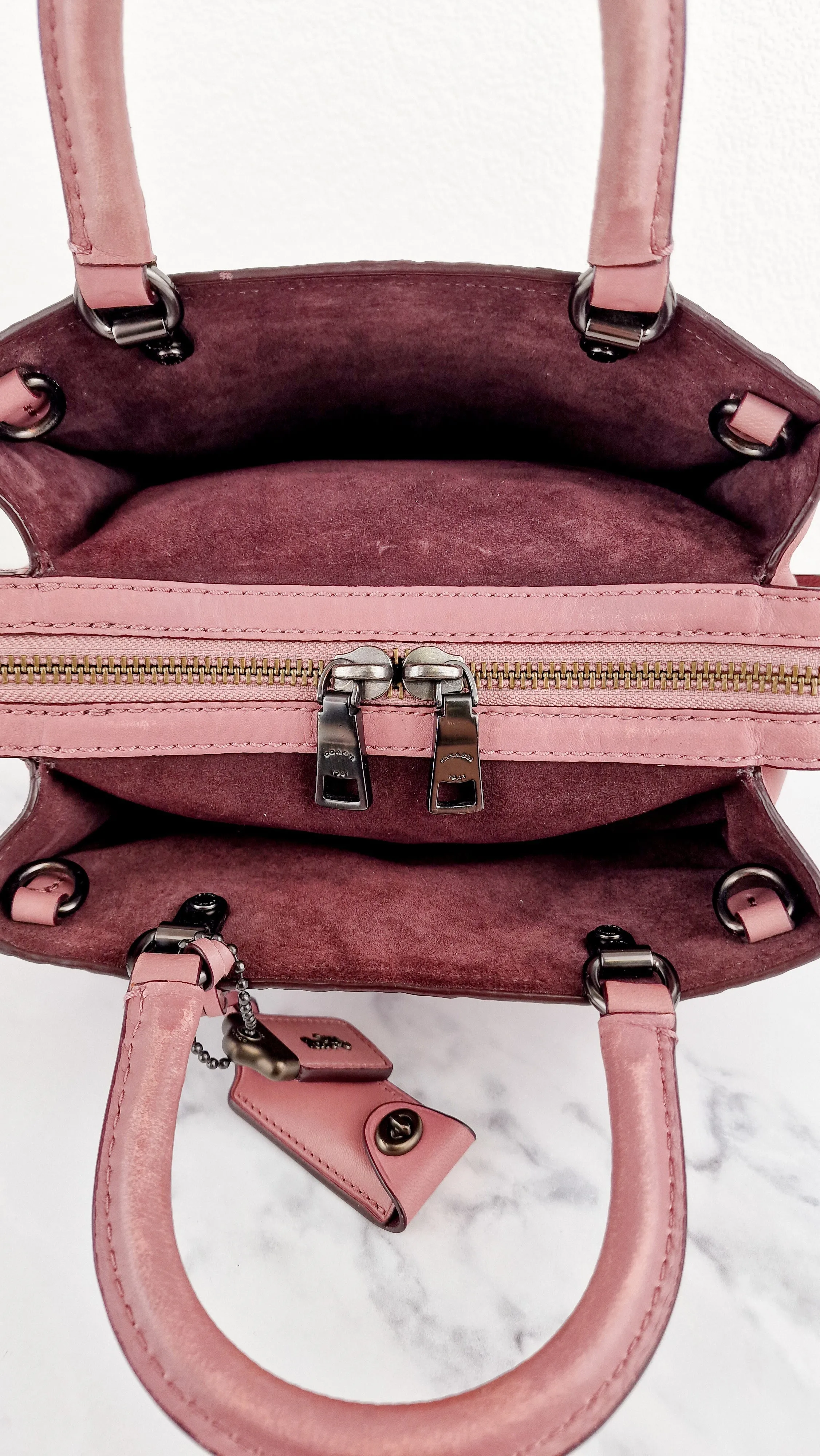 Coach 1941 Rogue 25 in Dusty Rose Pink Quilted Studded Chevron Smooth Nappa Leather - Shoulder Bag Handbag - Coach 22797