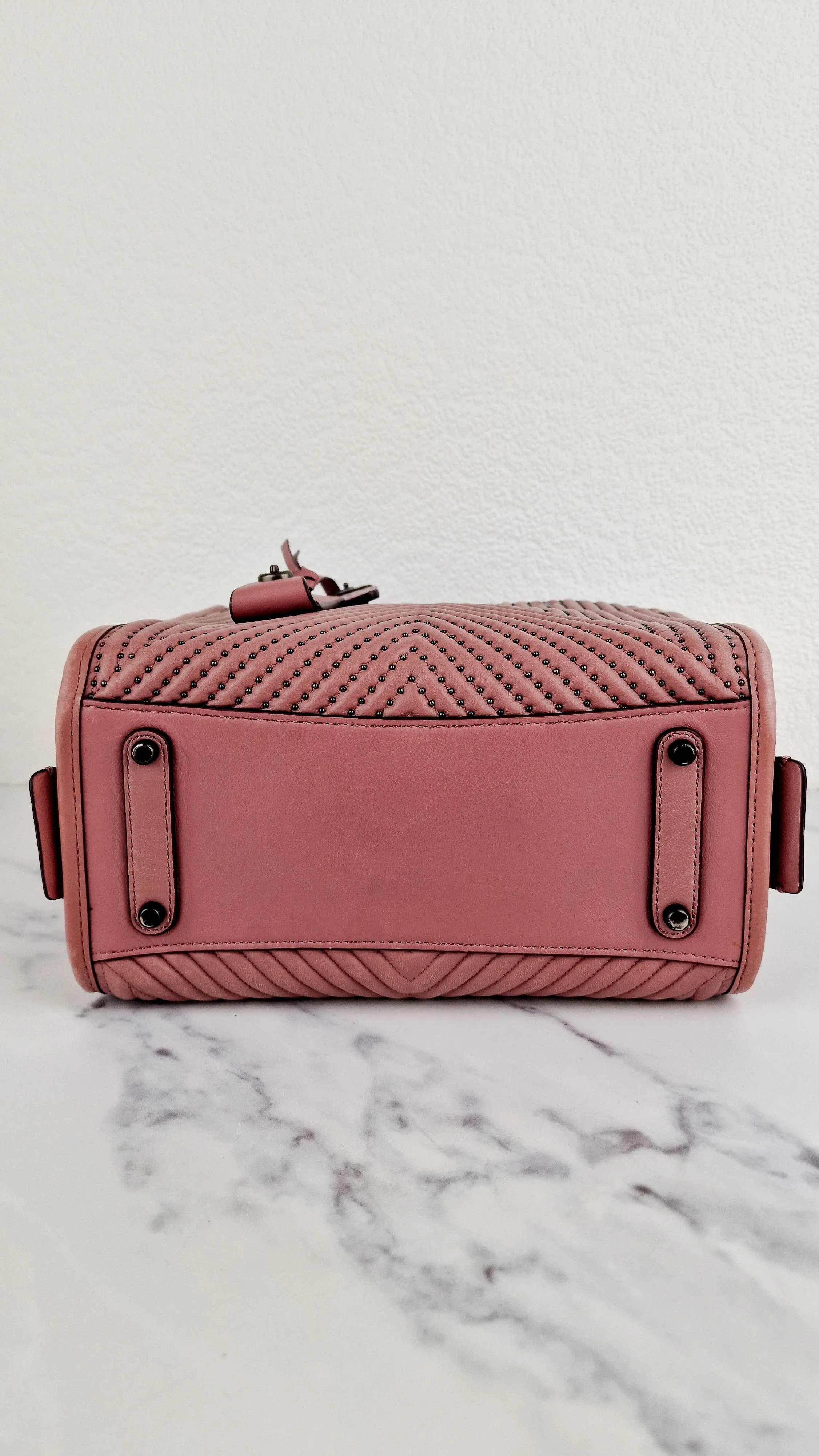 Coach 1941 Rogue 25 in Dusty Rose Pink Quilted Studded Chevron Smooth Nappa Leather - Shoulder Bag Handbag - Coach 22797