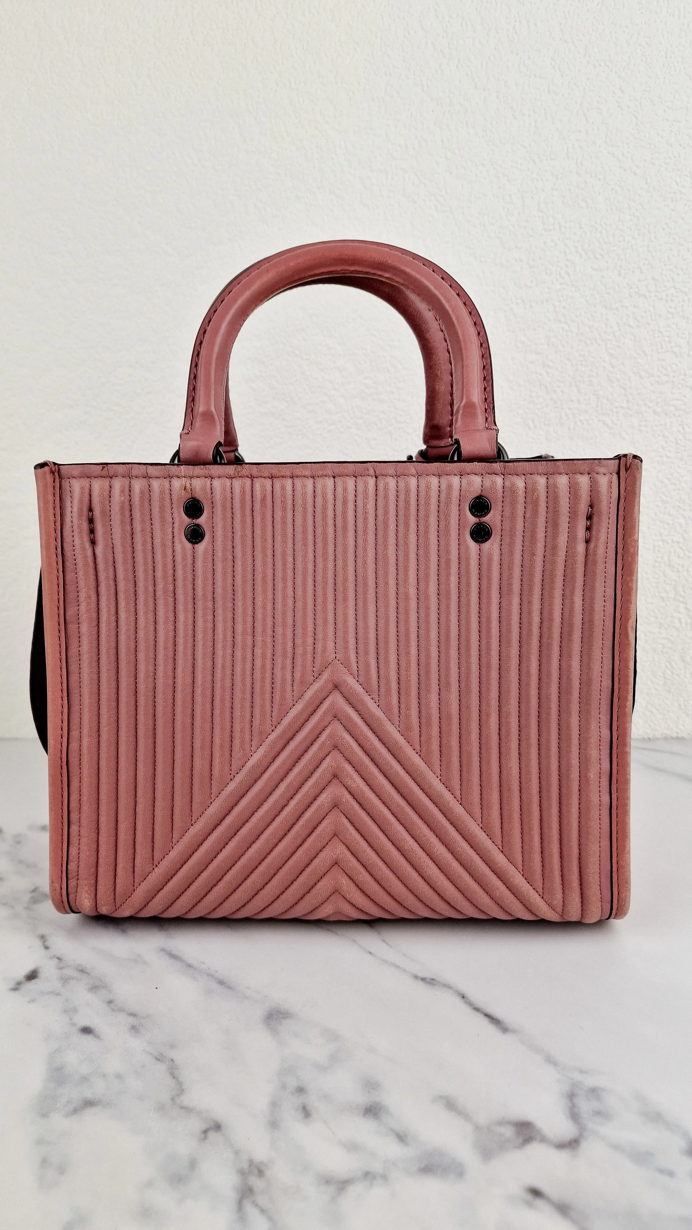 Coach 1941 Rogue 25 in Dusty Rose Pink Quilted Studded Chevron Smooth Nappa Leather - Shoulder Bag Handbag - Coach 22797