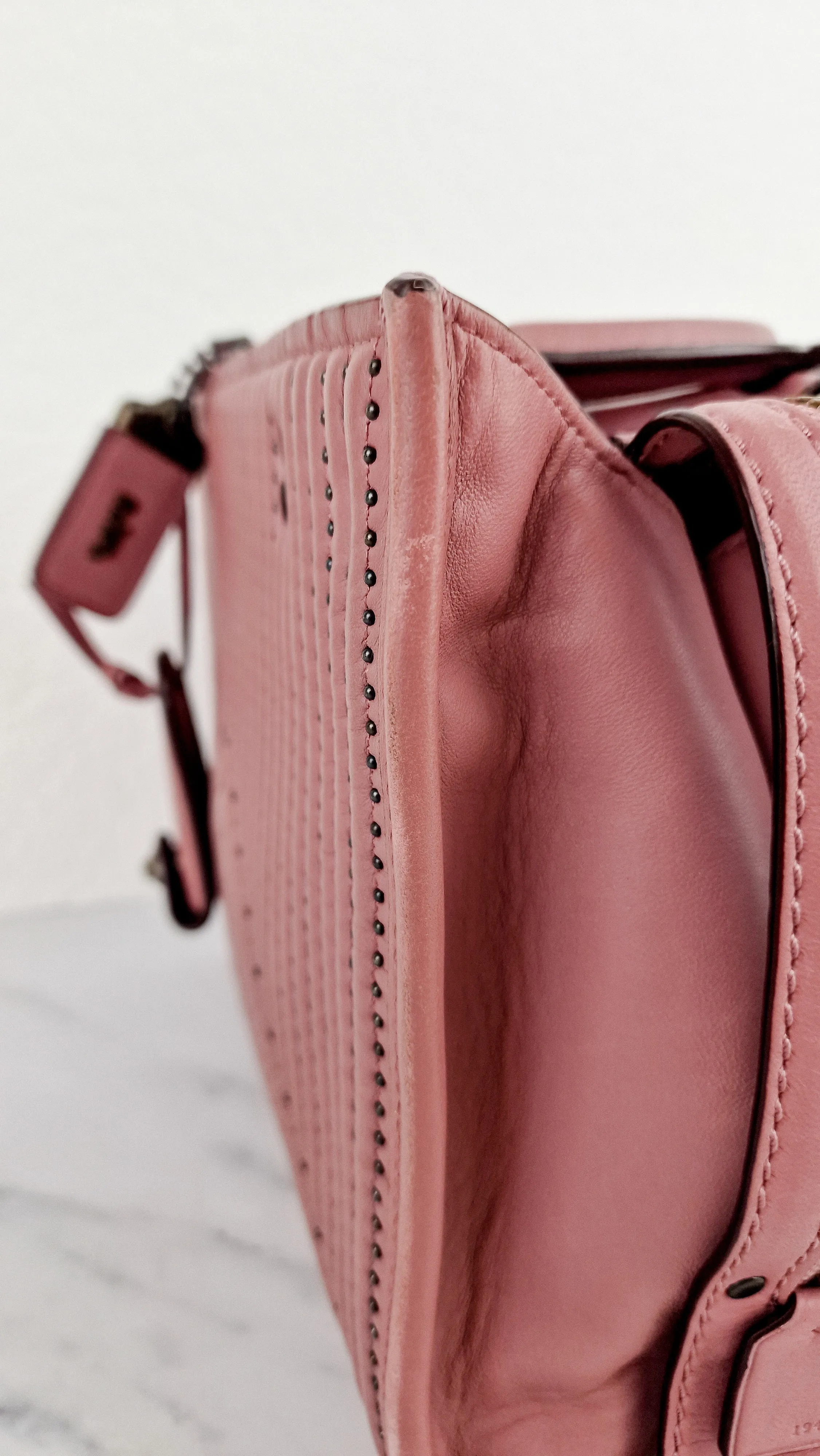 Coach 1941 Rogue 25 in Dusty Rose Pink Quilted Studded Chevron Smooth Nappa Leather - Shoulder Bag Handbag - Coach 22797