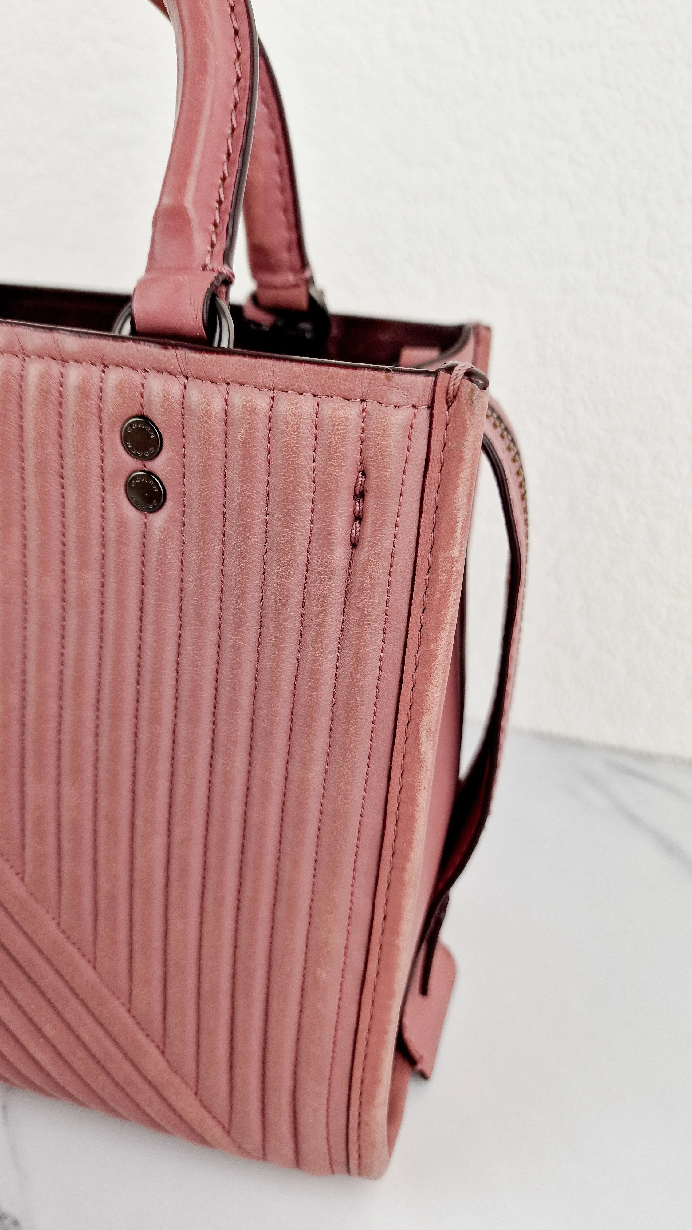 Coach 1941 Rogue 25 in Dusty Rose Pink Quilted Studded Chevron Smooth Nappa Leather - Shoulder Bag Handbag - Coach 22797