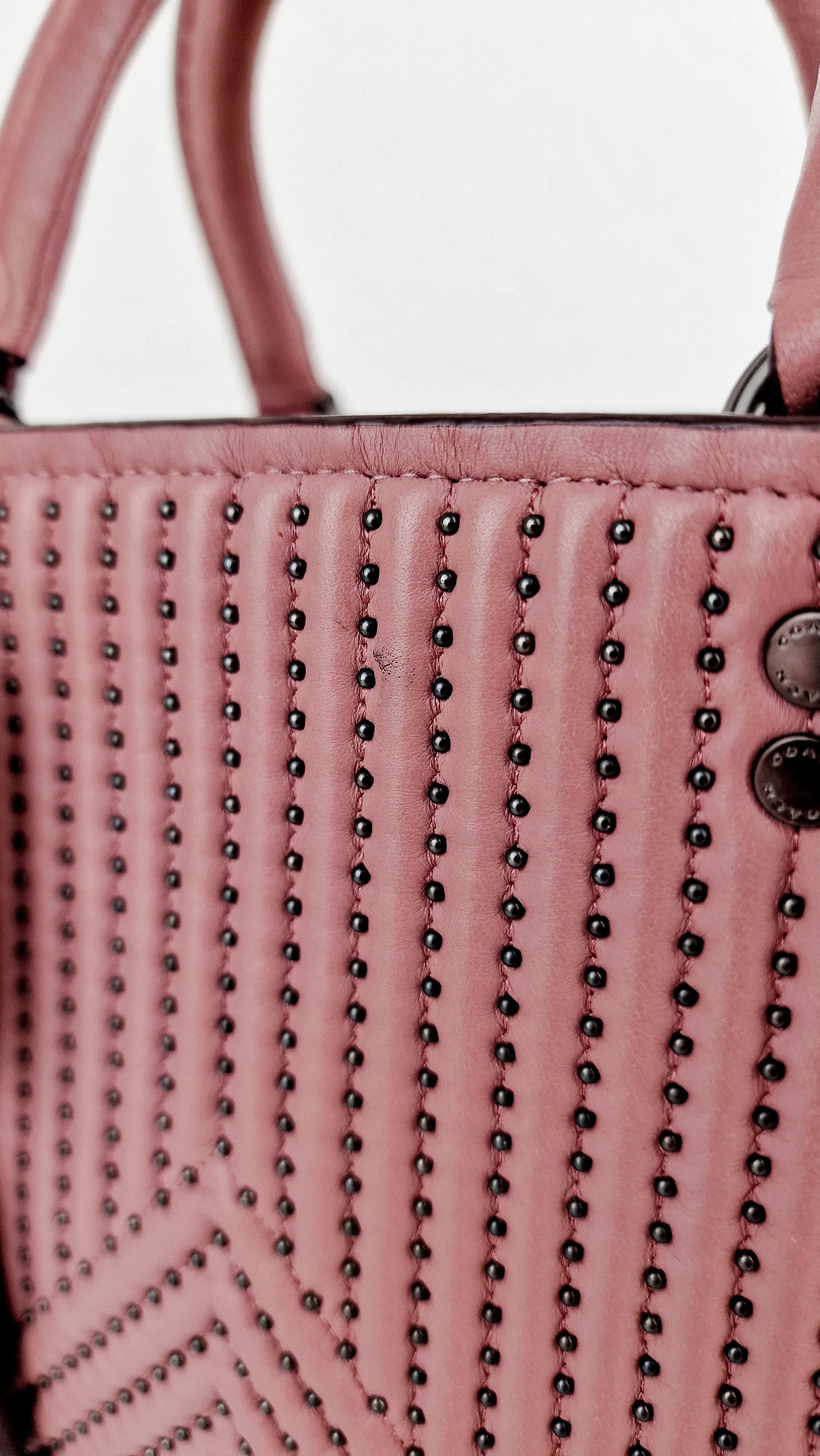 Coach 1941 Rogue 25 in Dusty Rose Pink Quilted Studded Chevron Smooth Nappa Leather - Shoulder Bag Handbag - Coach 22797