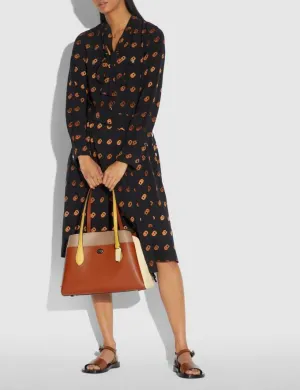 Coach Lora Carryall Bag Leather Medium Handbag Color Block Ginger Brown Purse NEW