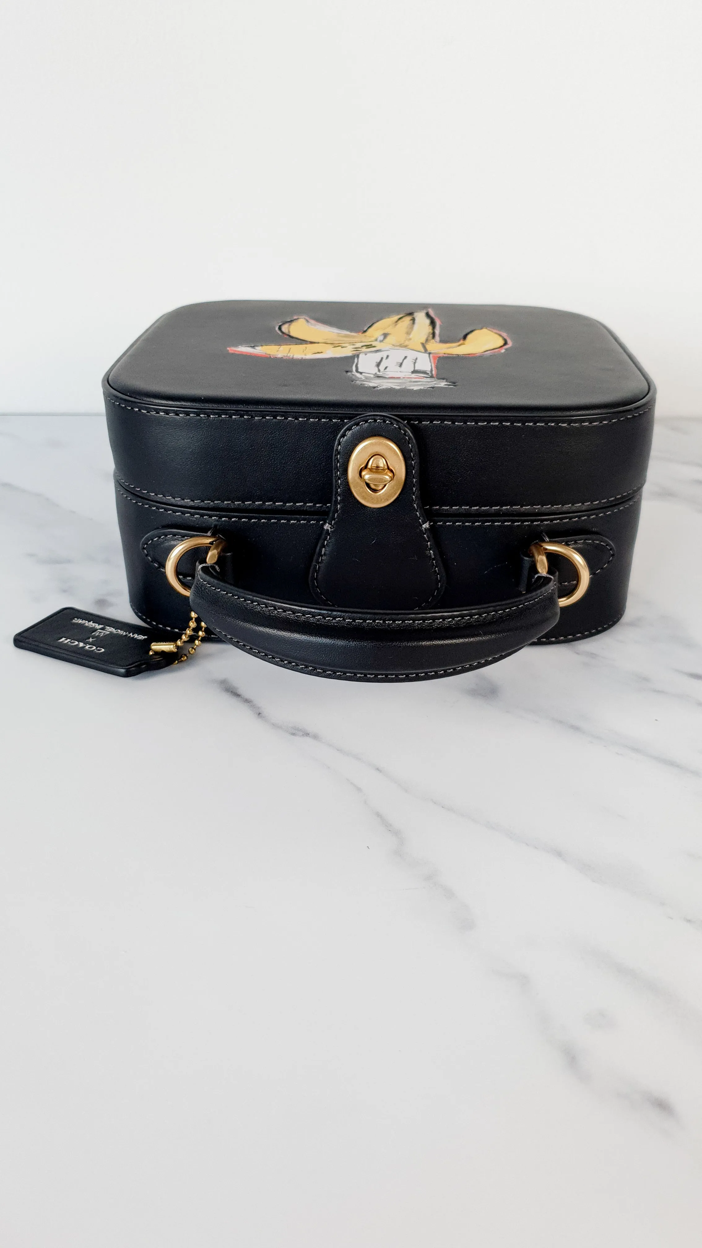 Coach x Jean-Michel Basquiat Square Bag with Banana artwork - Smooth Black Leather Crossbody Bag Handbag Coach 6898