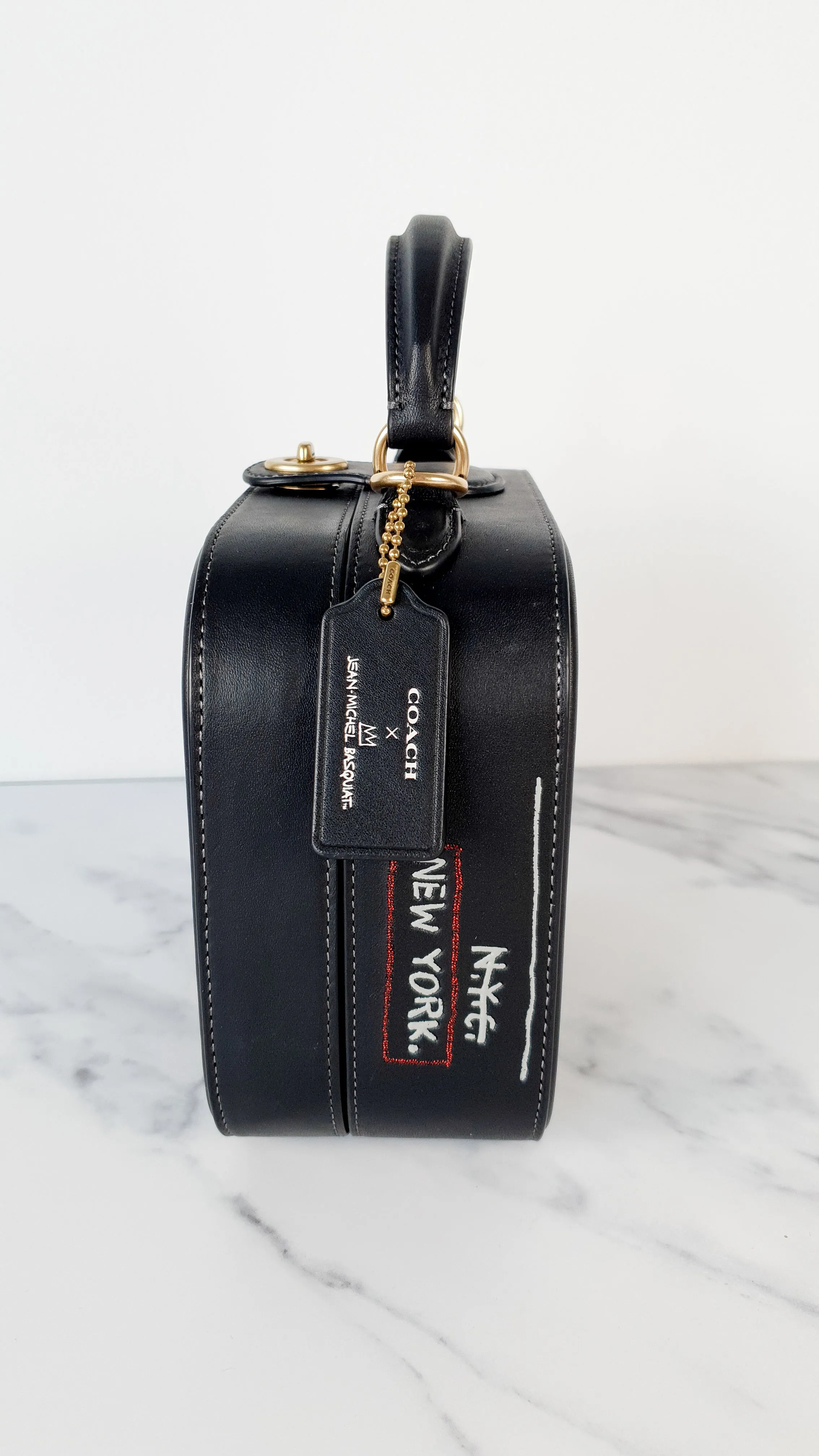 Coach x Jean-Michel Basquiat Square Bag with Banana artwork - Smooth Black Leather Crossbody Bag Handbag Coach 6898