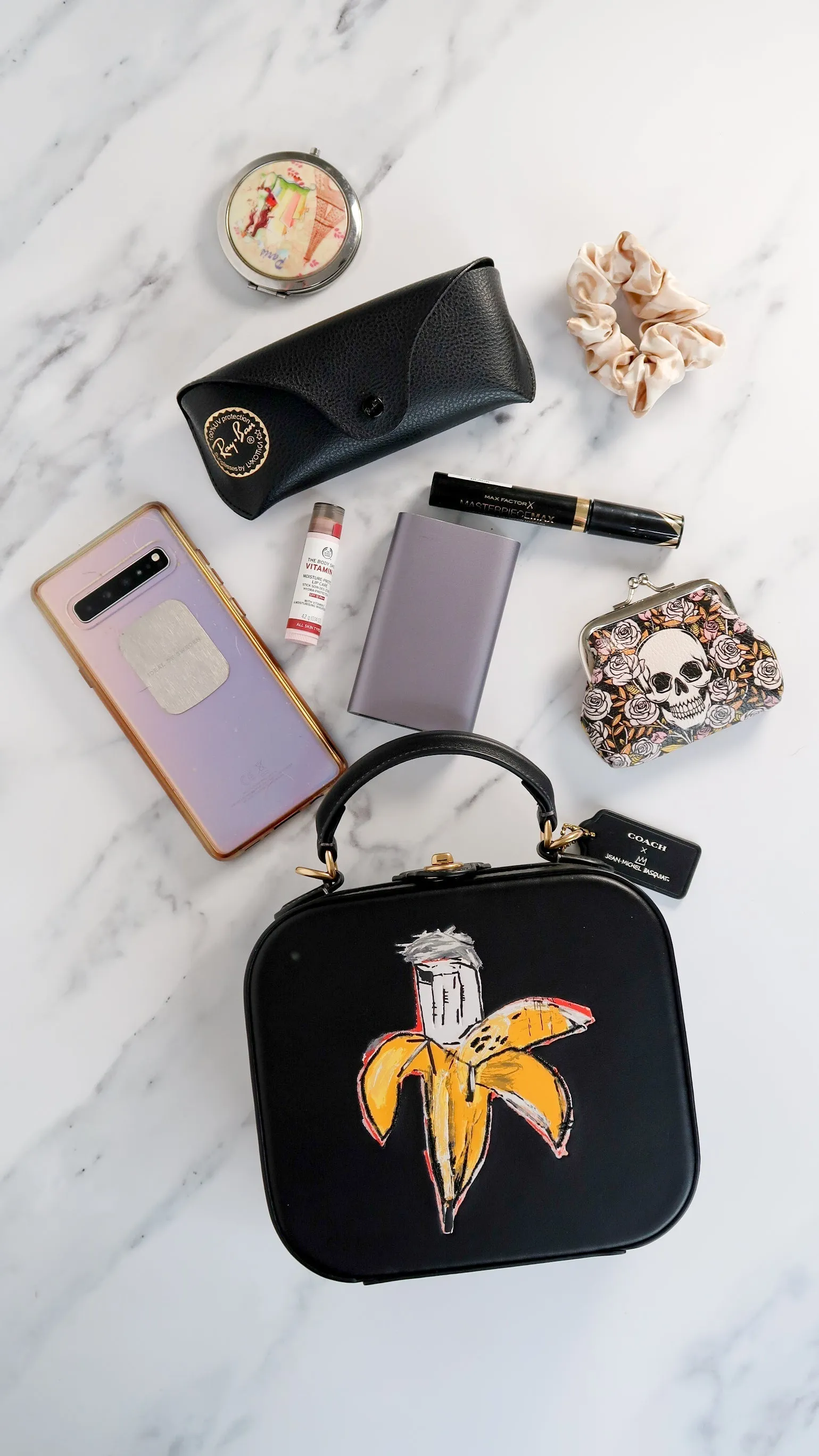 Coach x Jean-Michel Basquiat Square Bag with Banana artwork - Smooth Black Leather Crossbody Bag Handbag Coach 6898