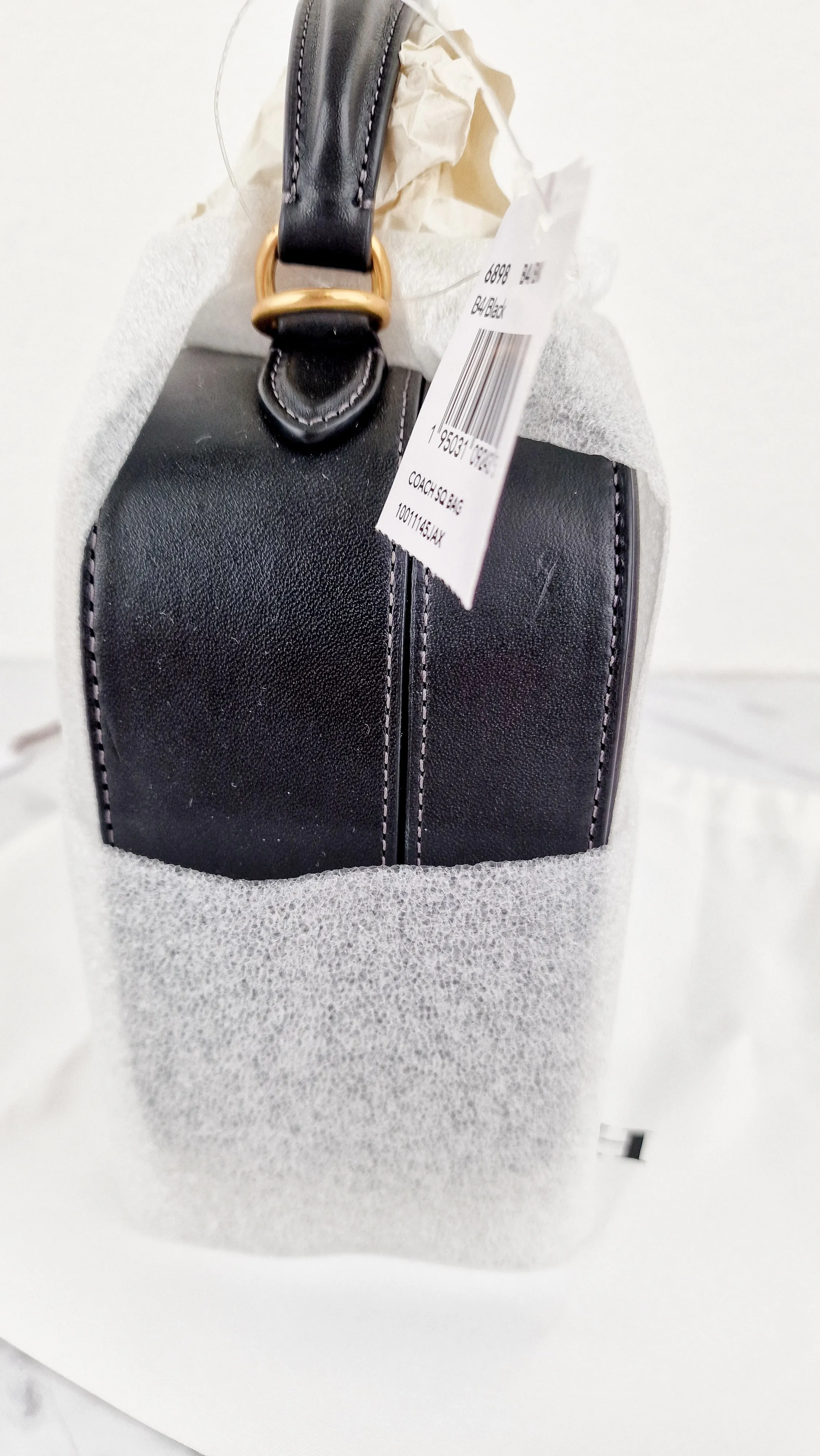 Coach x Jean-Michel Basquiat Square Bag with Banana artwork - Smooth Black Leather Crossbody Bag Handbag - Coach 6898
