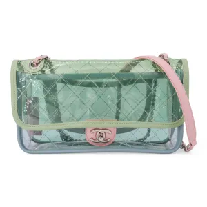 Coco Splash PVC Medium Flap Bag Green Blue Pink
