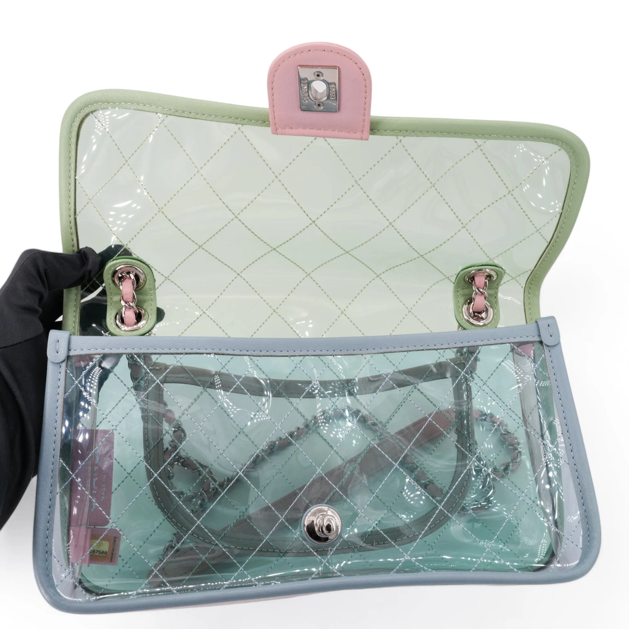 Coco Splash PVC Medium Flap Bag Green Blue Pink