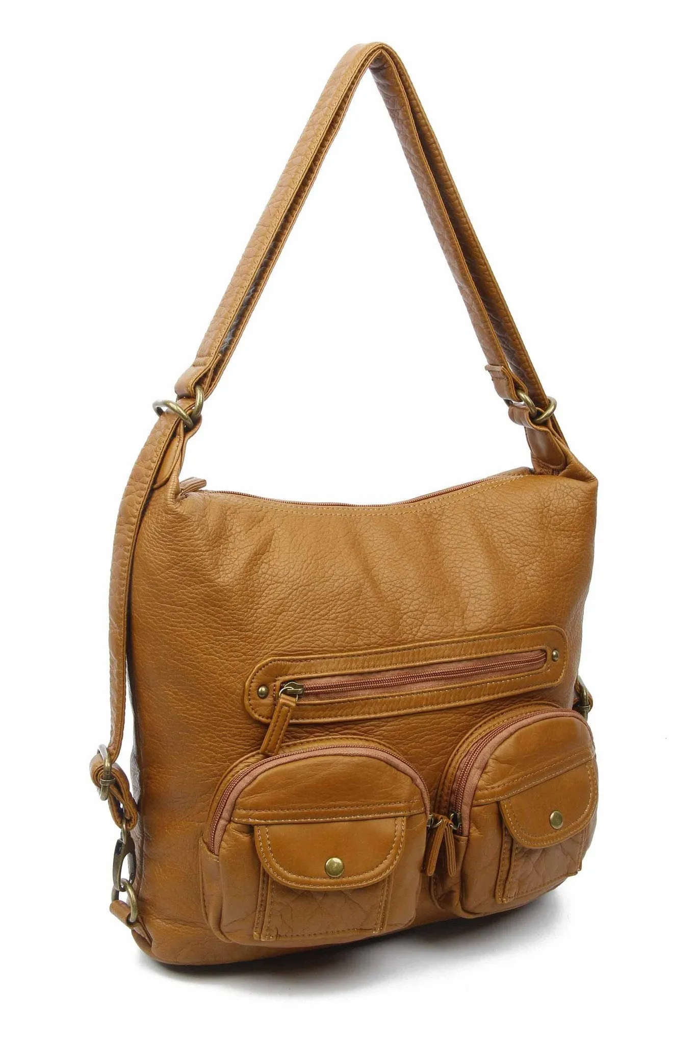 Convertible Crossbody Backpack - Light Brown