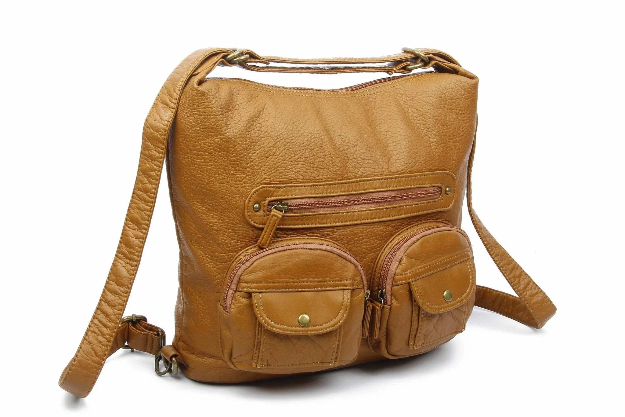Convertible Crossbody Backpack - Light Brown