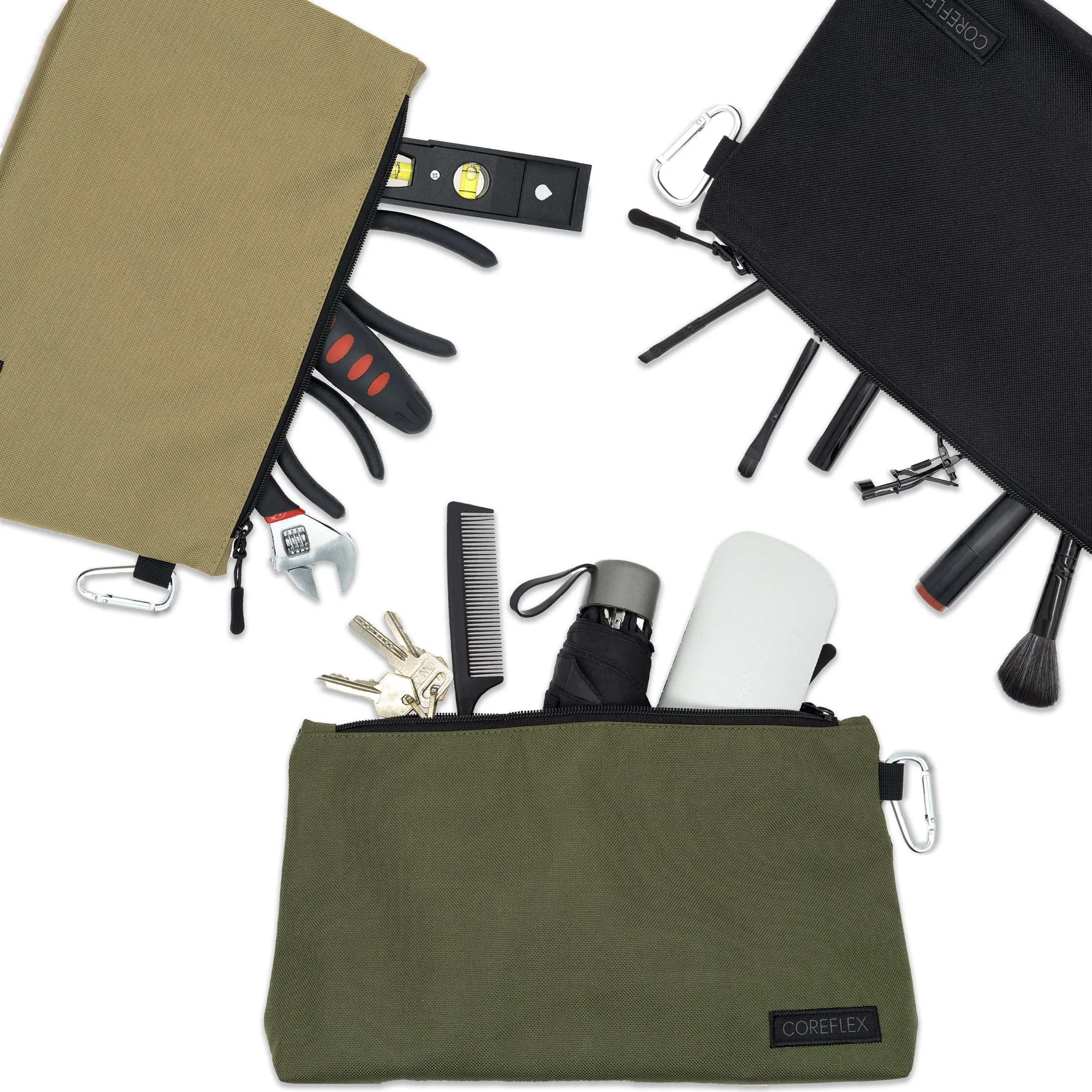 Coreflex 3pack premium Tool Pouch Zipper Bag, Multipurpose Storage pouch